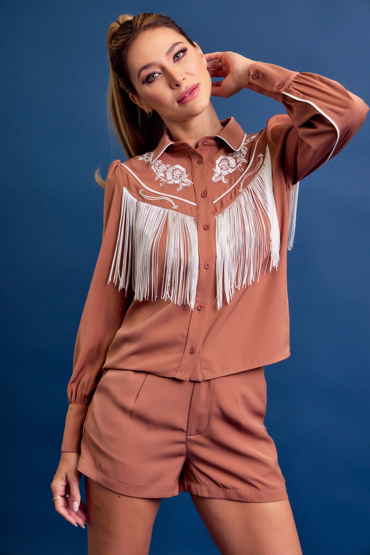 Western Cutie Embroidered Fringe Shirt and Shorts Set