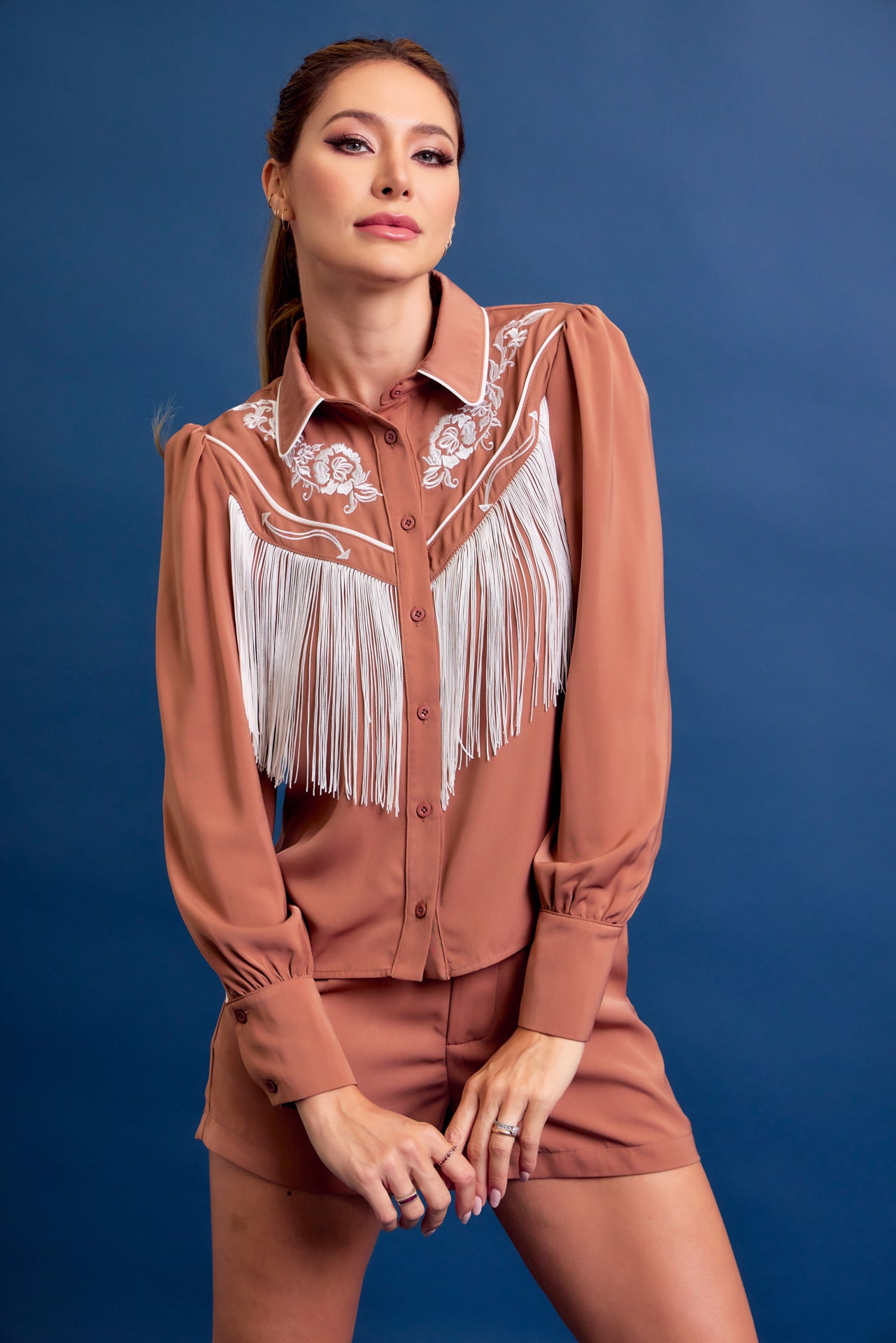 Western Cutie Embroidered Fringe Shirt and Shorts Set