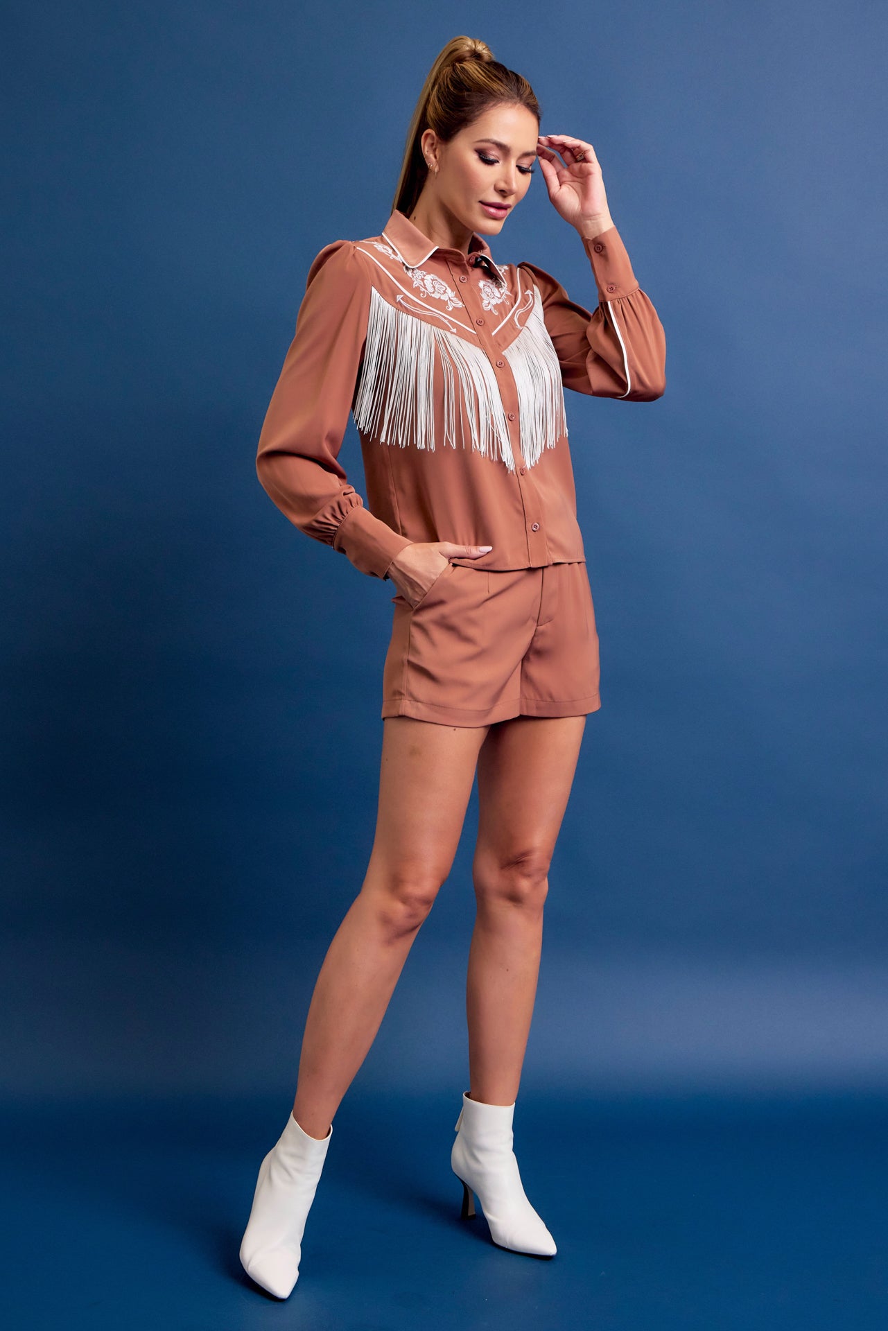 Western Cutie Embroidered Fringe Shirt and Shorts Set