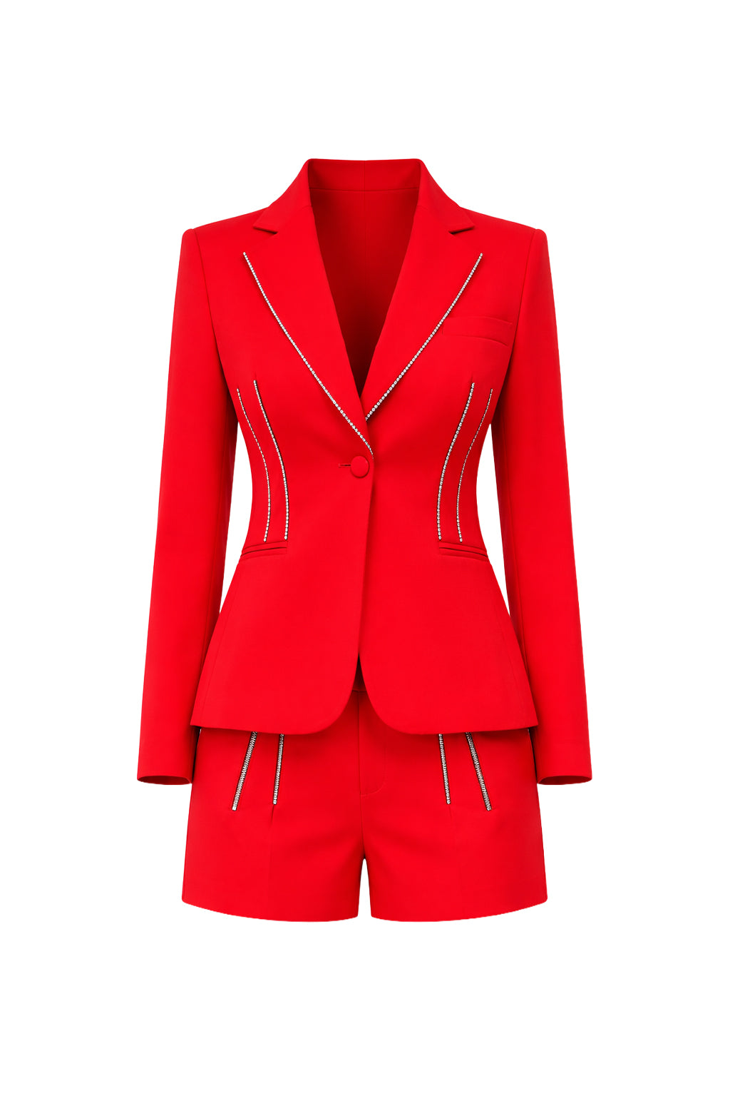 Woven Embellished Blazer and Shorts Set