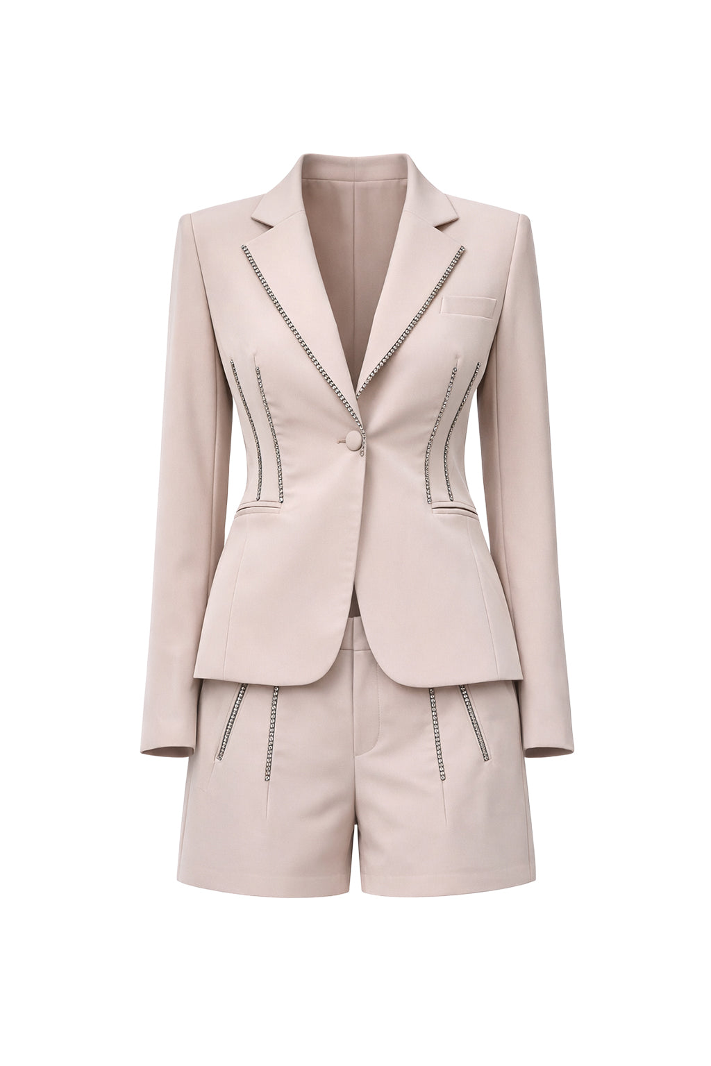 Woven Embellished Blazer and Shorts Set