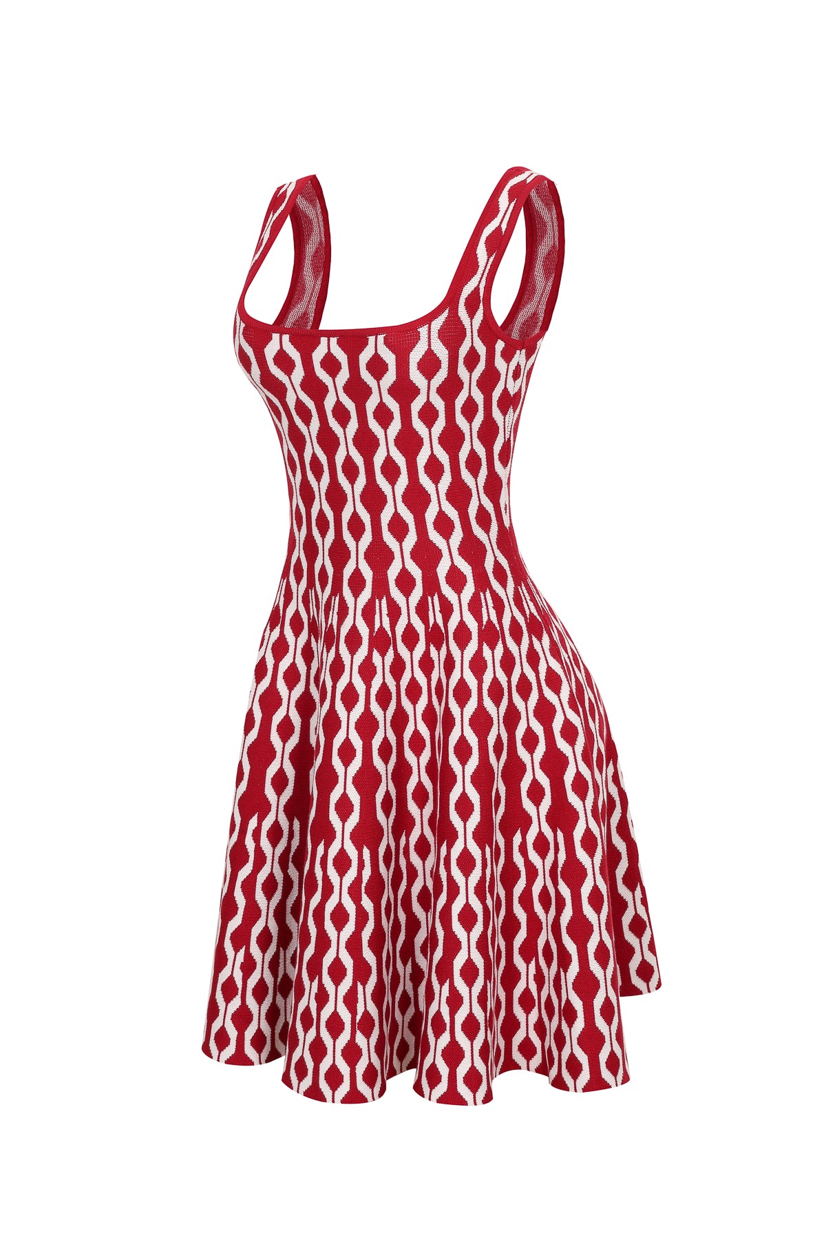 Peyton Knit Square-Neck Geometric Pattern Mini Dress