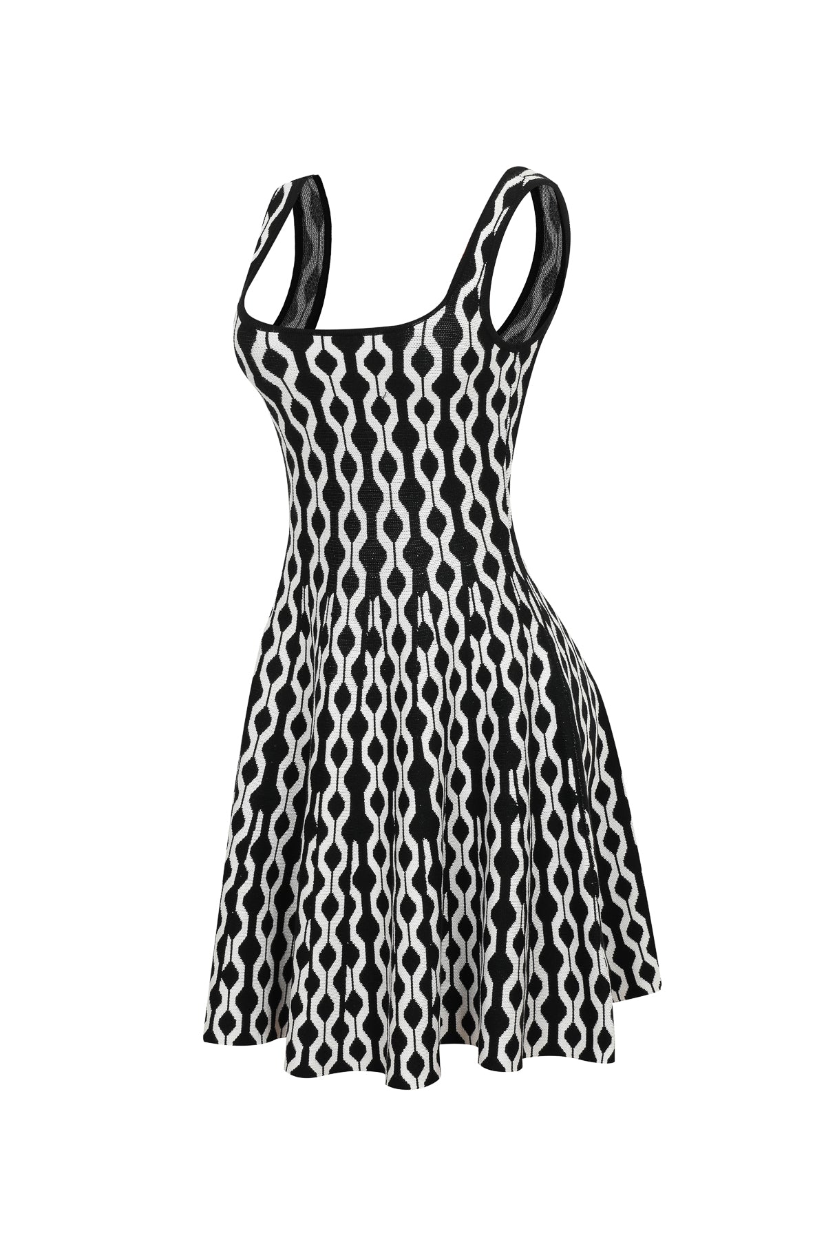 Peyton Knit Square-Neck Geometric Pattern Mini Dress