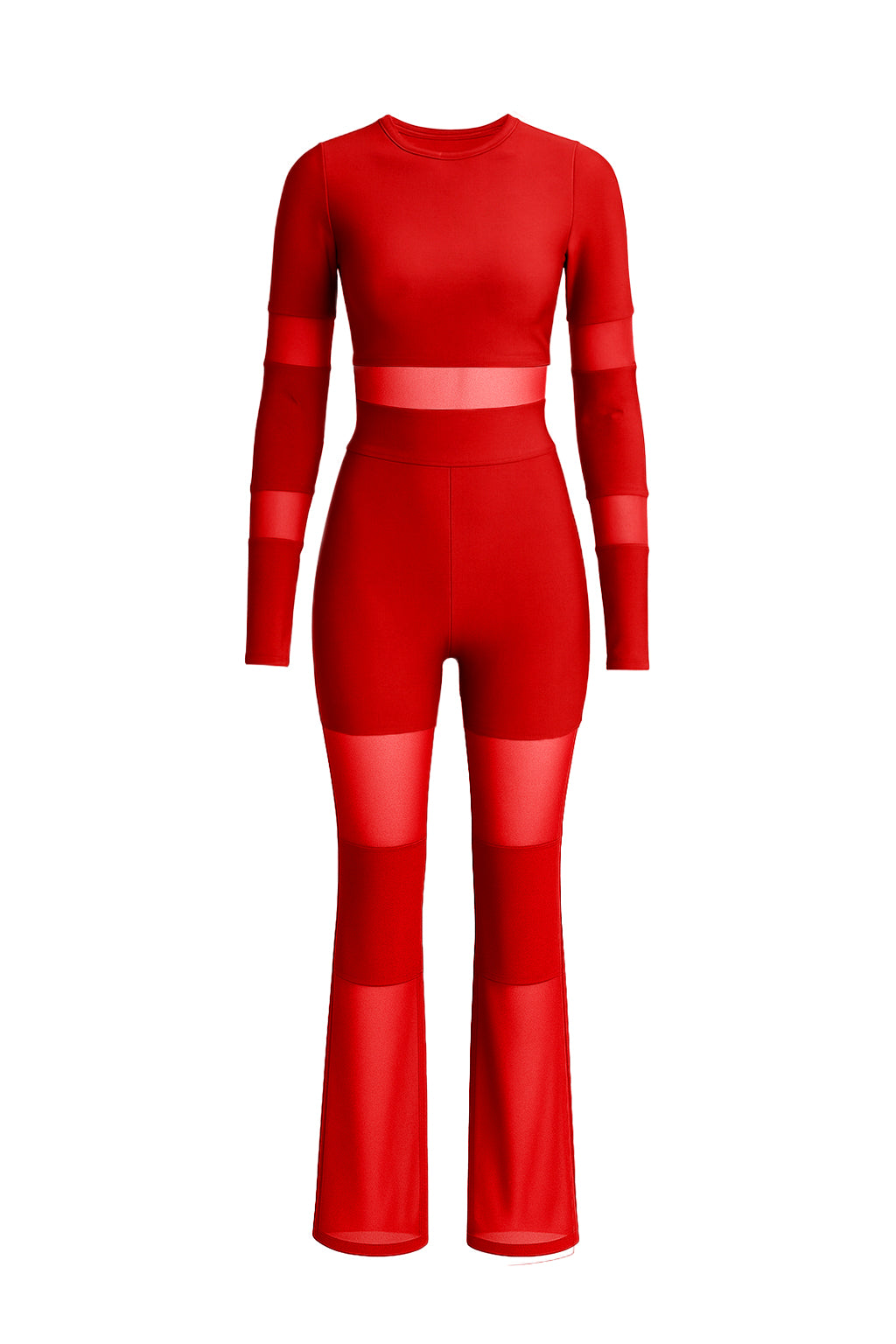 Bandage Long Sleeve Top and Pants Set With Mesh Insert