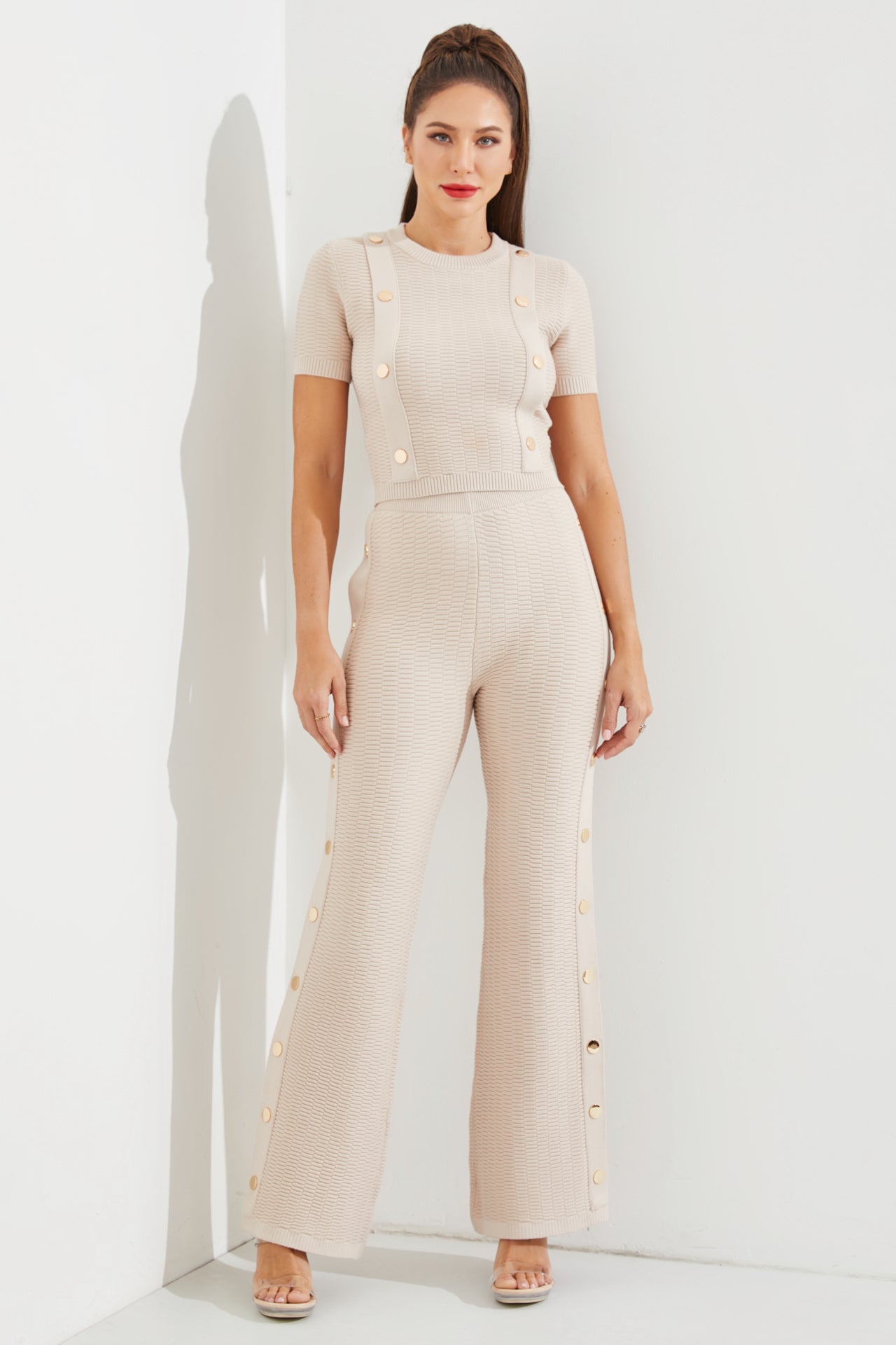 Something About It Knit Short Sleeve Top and Pants Set with Trim