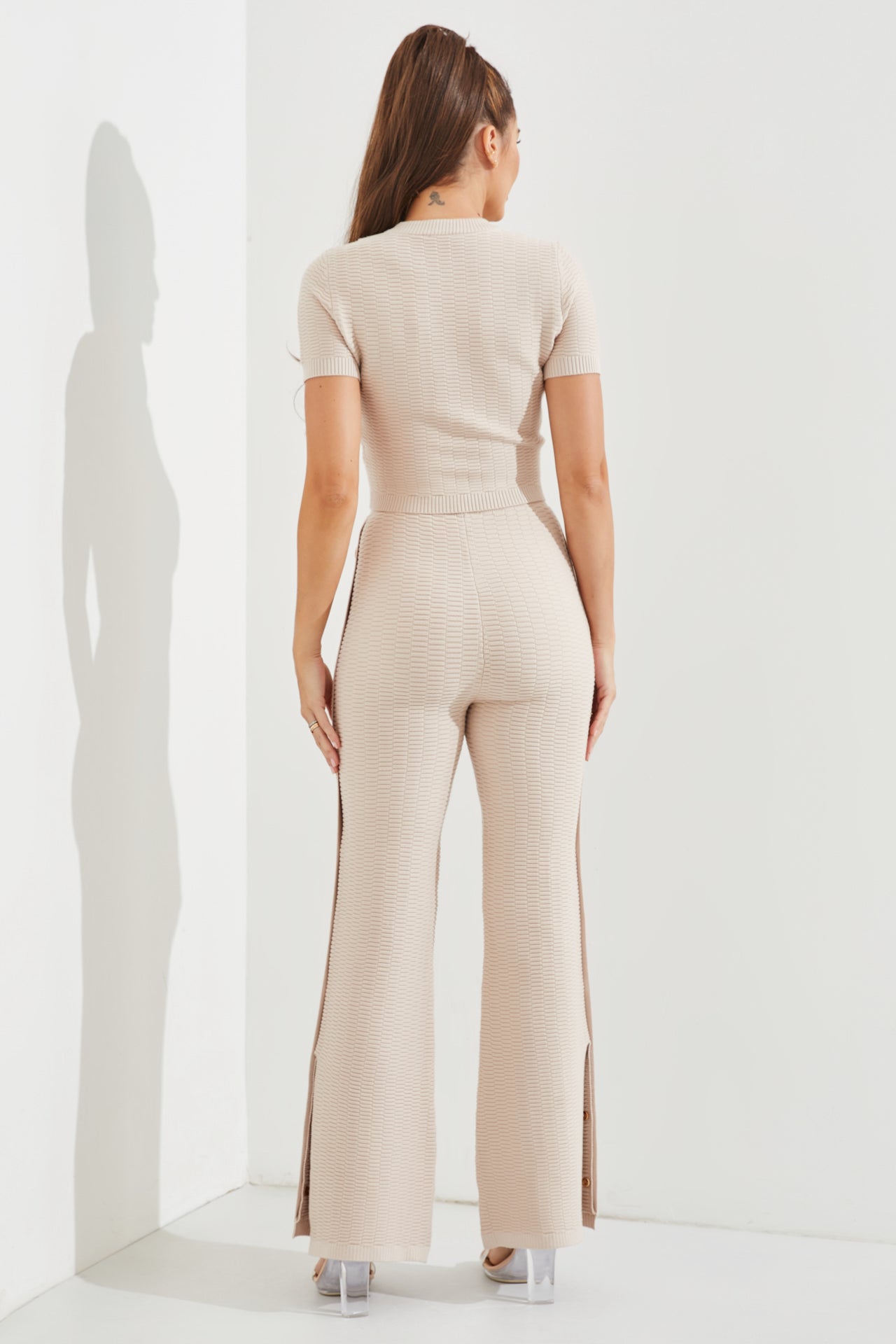 Something About It Knit Short Sleeve Top and Pants Set with Trim