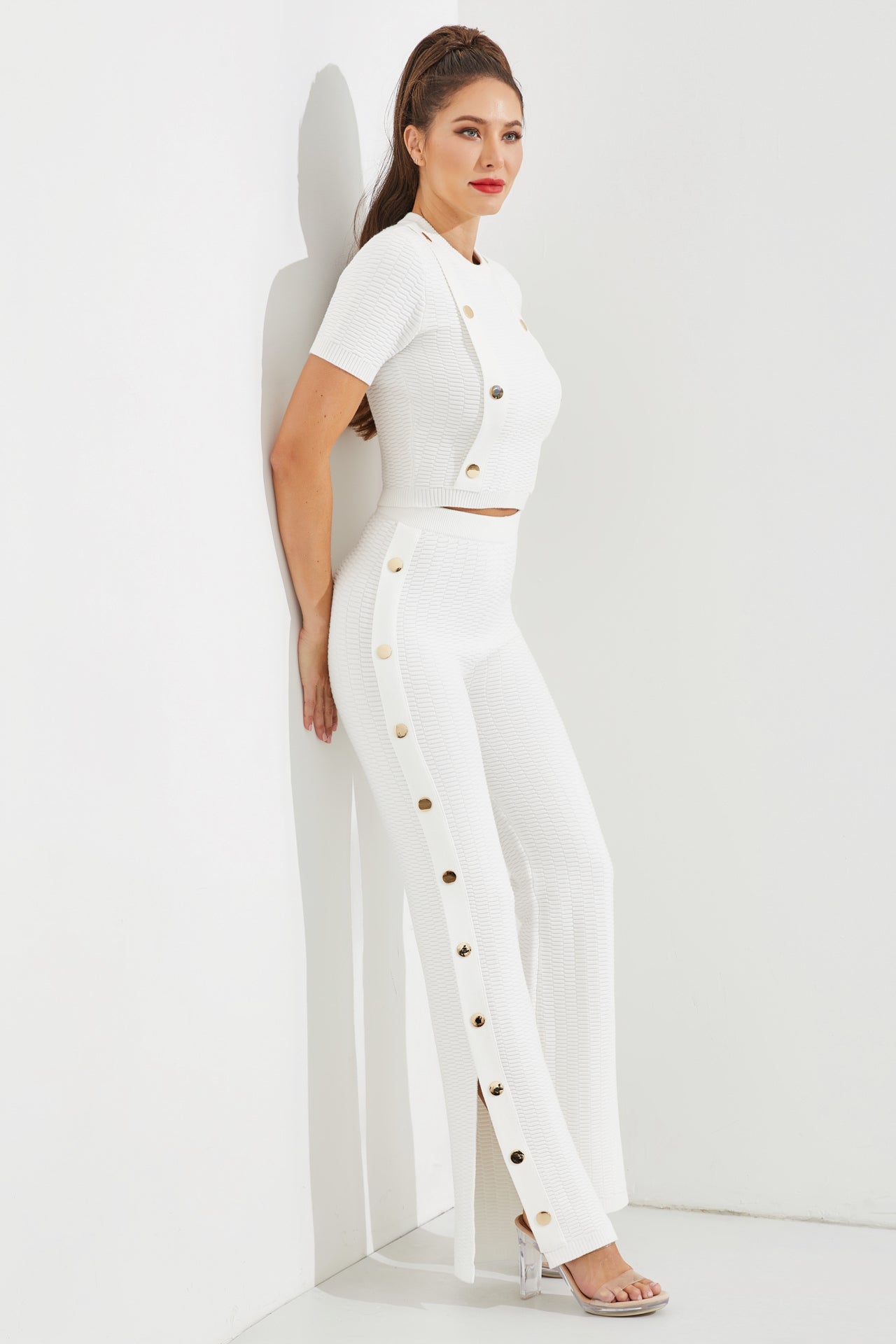 Something About It Knit Short Sleeve Top and Pants Set with Trim