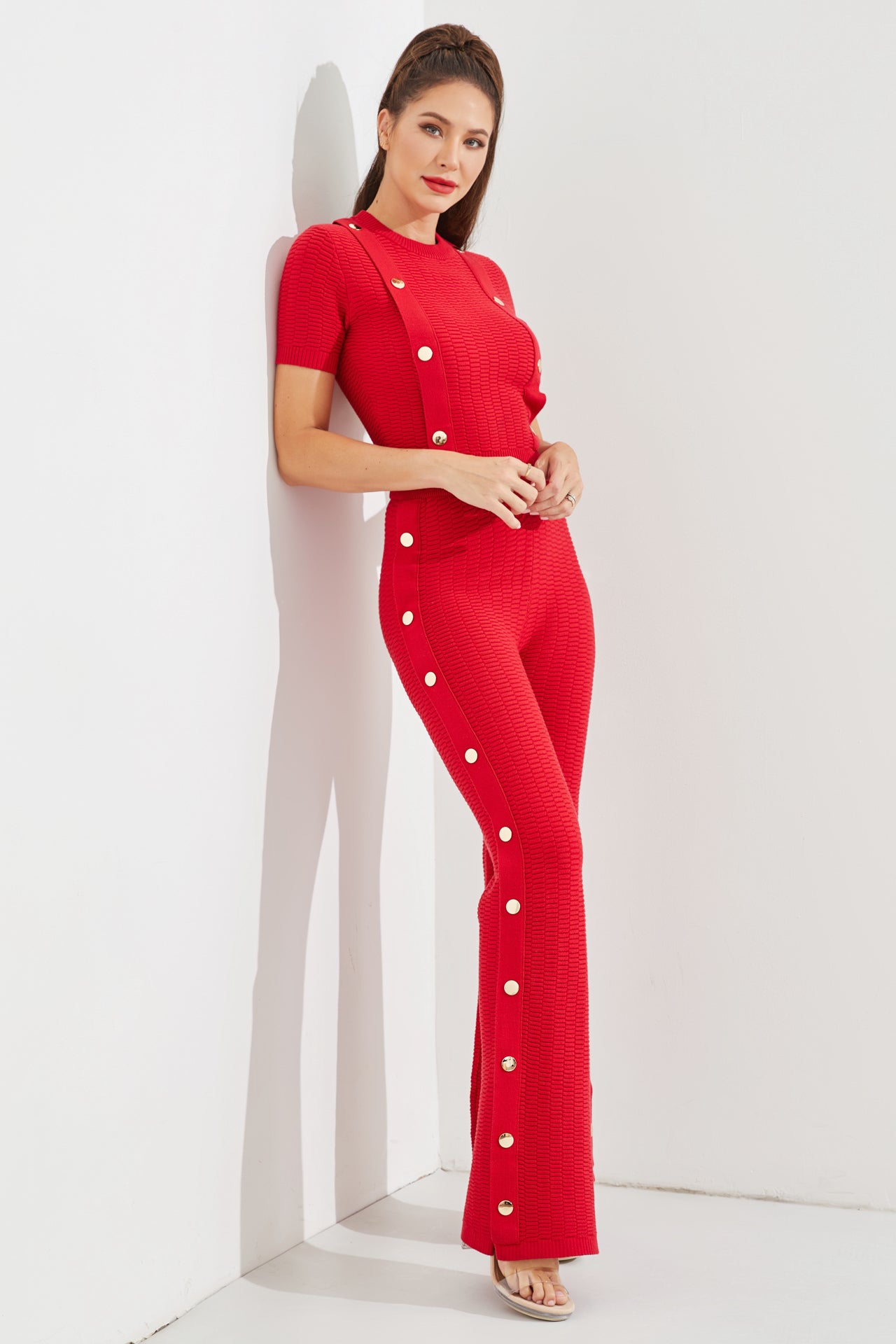 Something About It Knit Short Sleeve Top and Pants Set with Trim