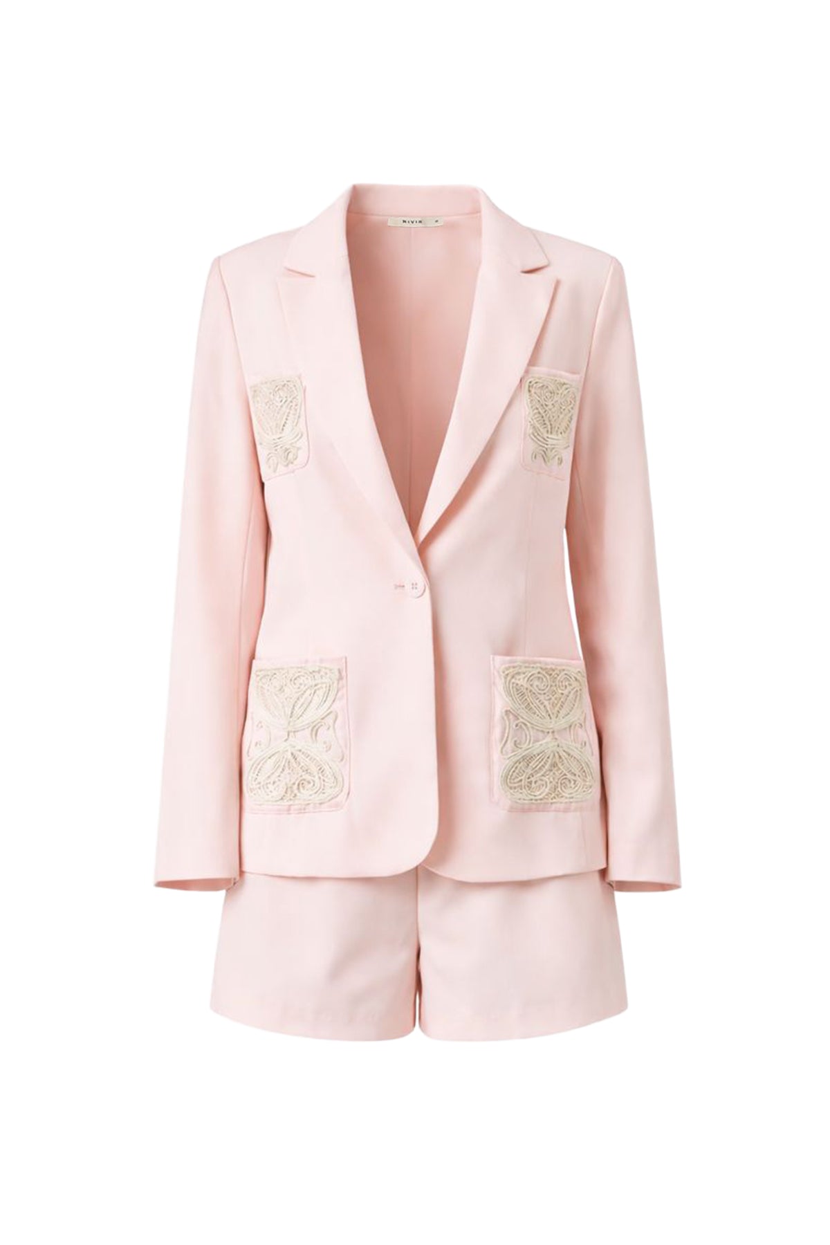 Coquette Bliss Blazer With Embroidered Patch Pocket & Shorts Set