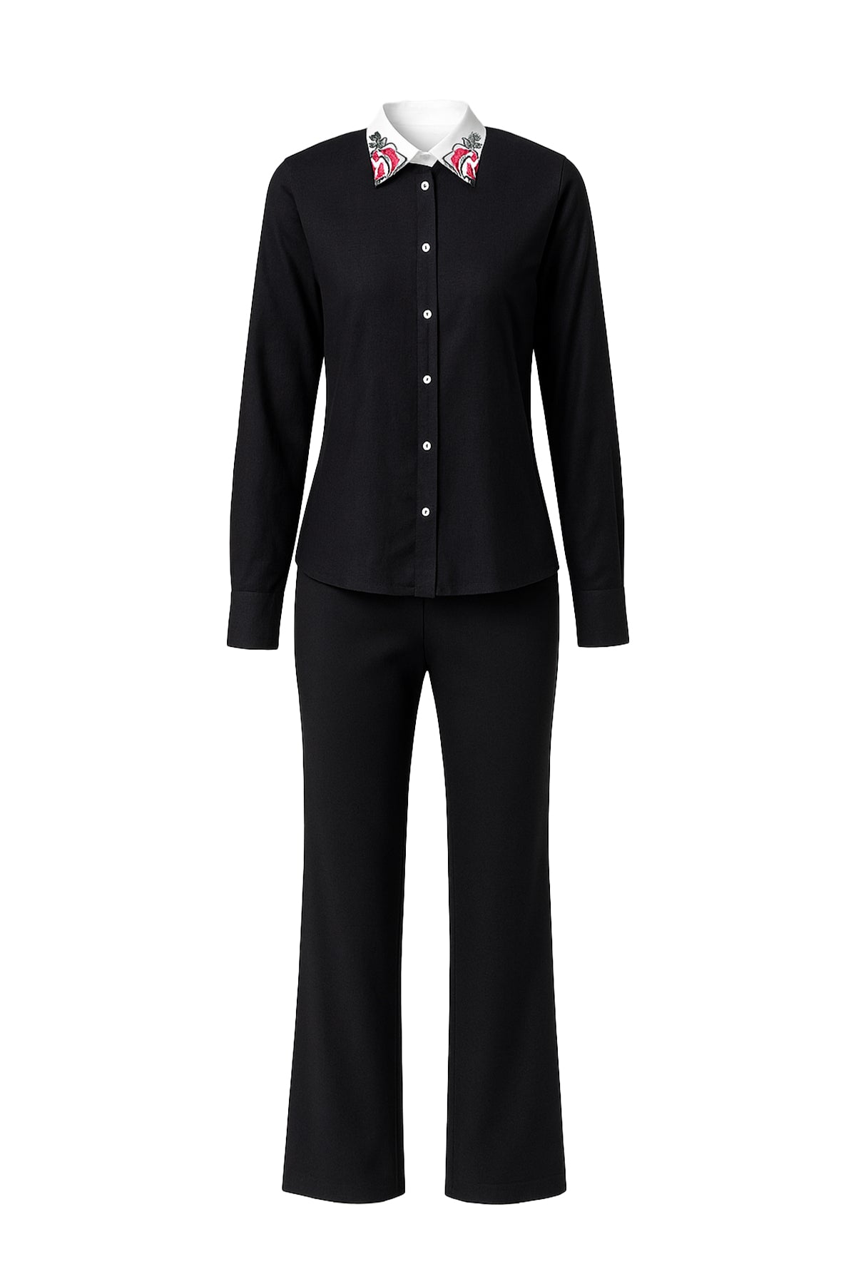 Work Of Art Embroidered Collar Shirt And Pants Set