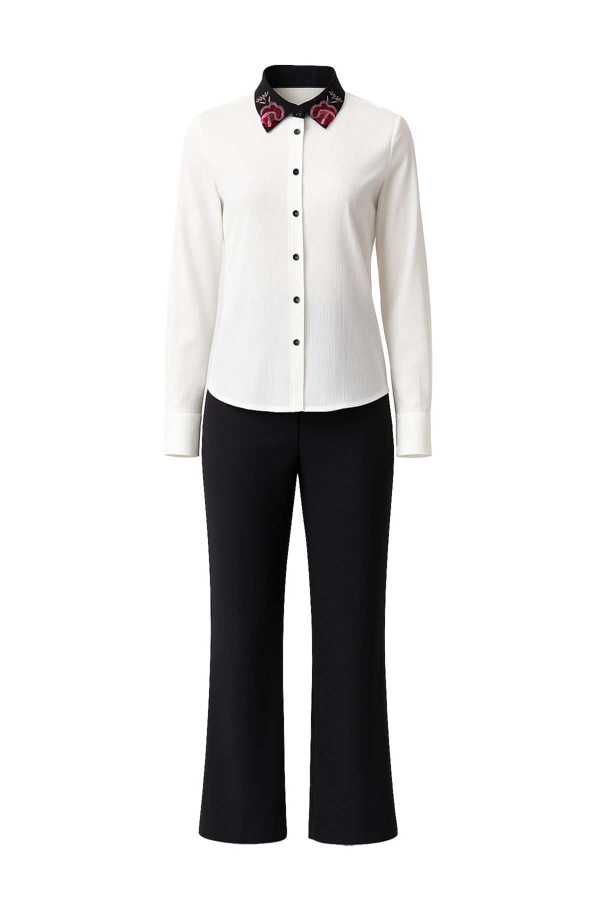 Embroidered Collar Shirt And Pants Set