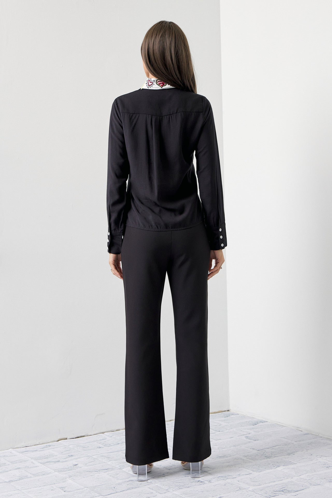 Work Of Art Embroidered Collar Shirt And Pants Set