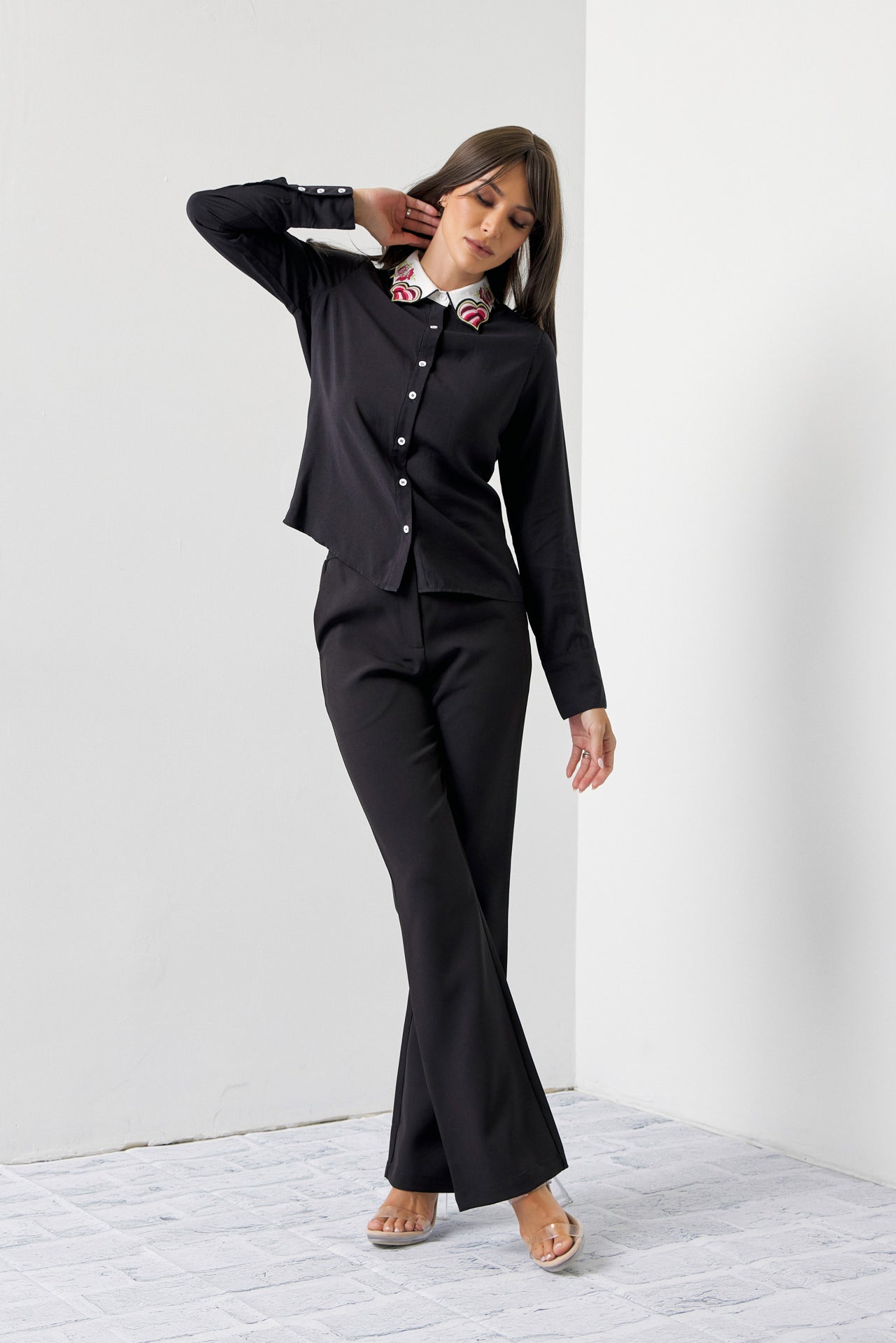 Work Of Art Embroidered Collar Shirt And Pants Set