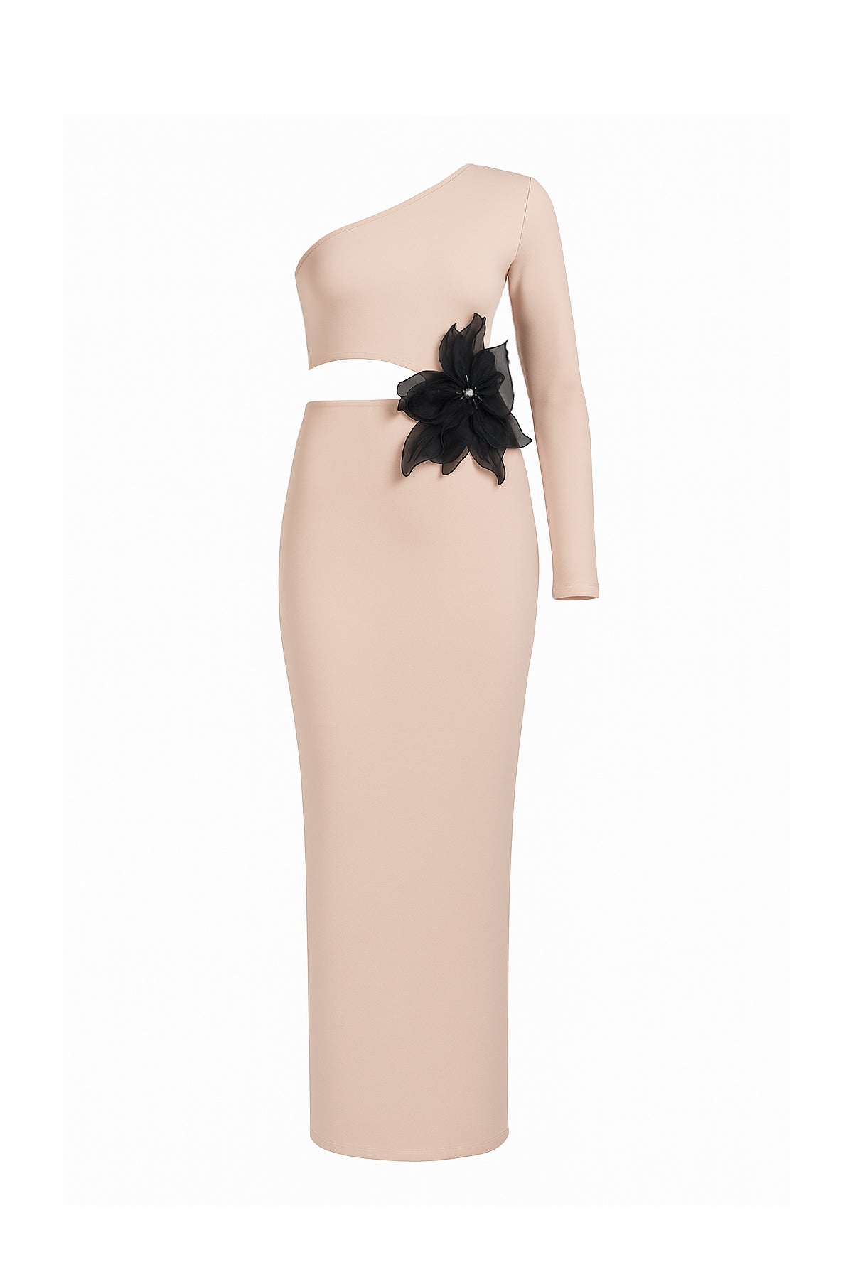 My Moment Bandage one shoulder midi dress with flower patch