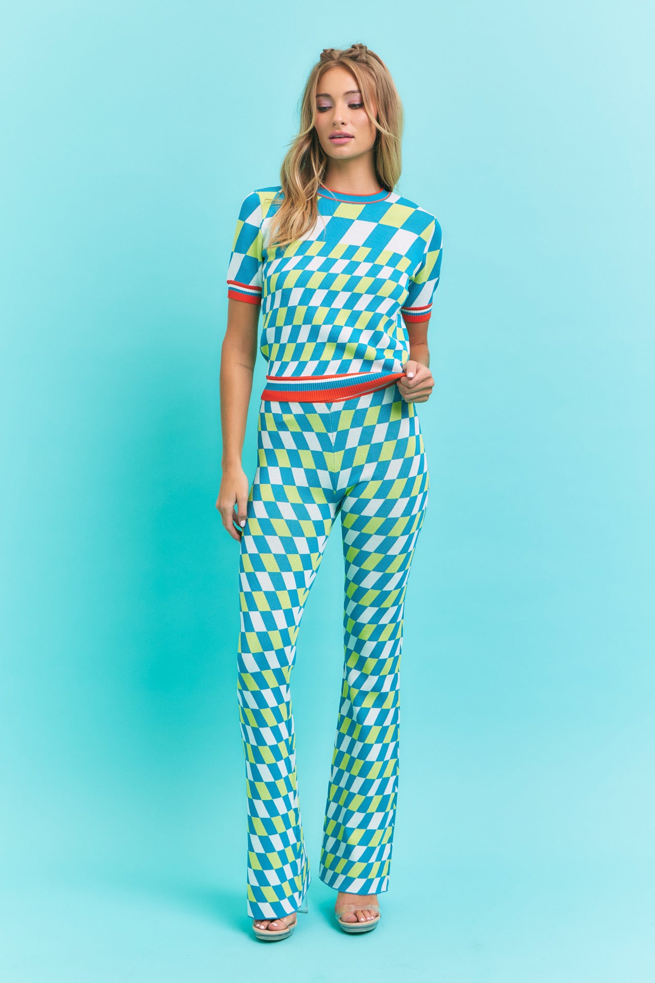 Print Jqd Knit Short Slv Top & Pants Set