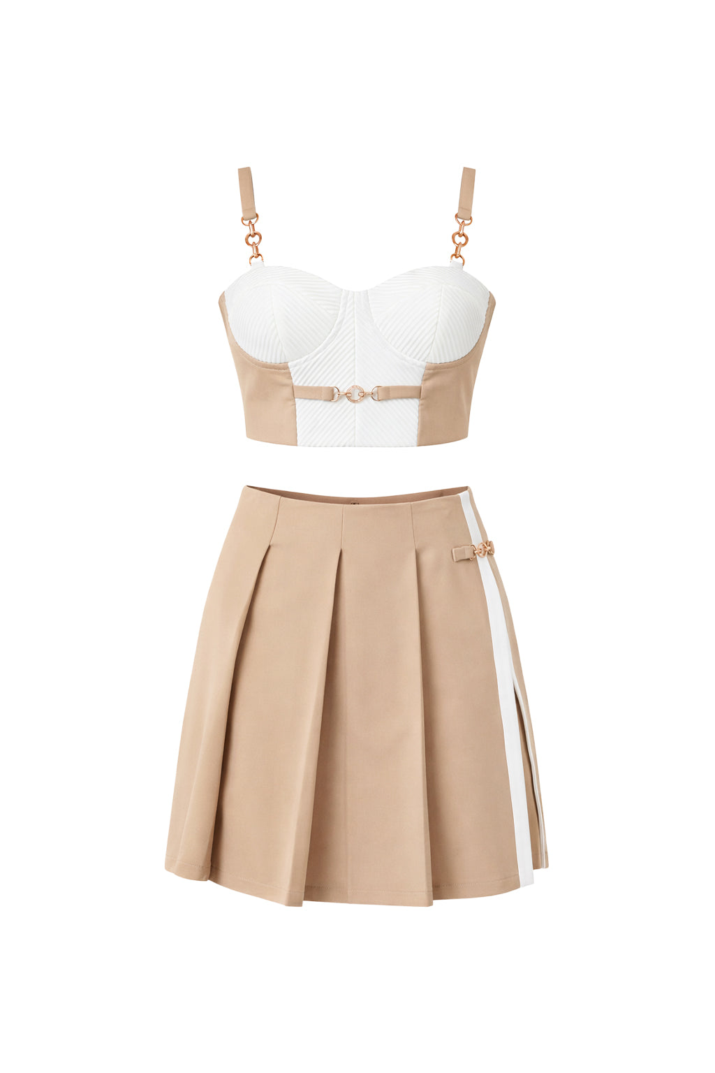 Brunch Day Bandage Crop Top and Skirt Set With Trims