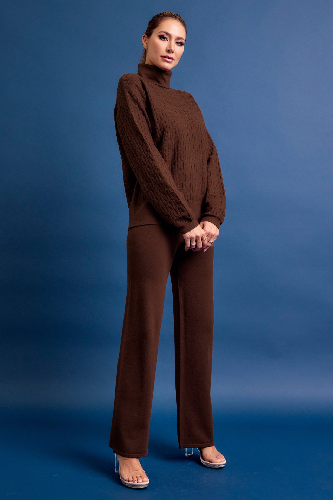 Layla Knit Textured Turtle Neck Top and Pants Set