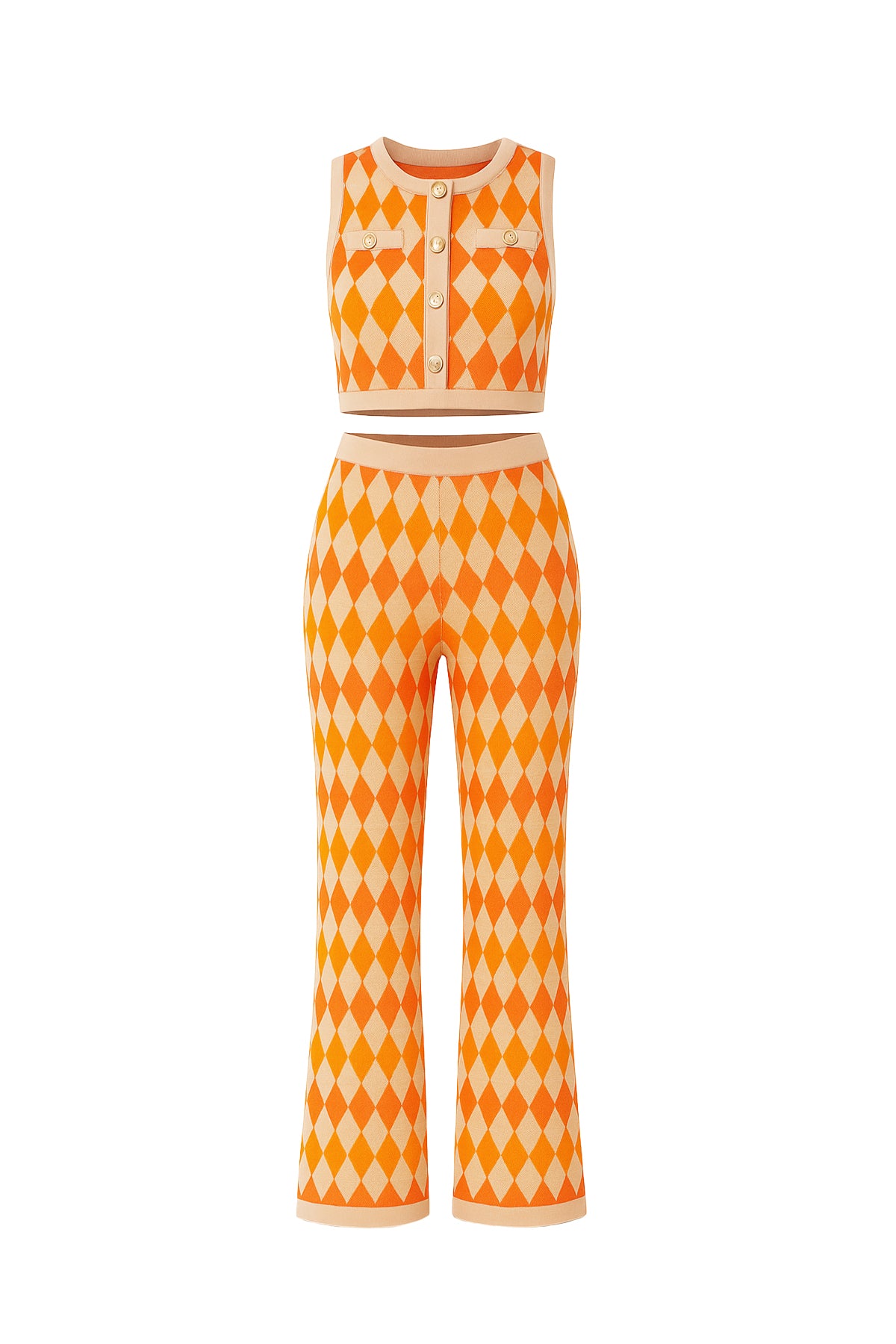 Influencer Look Diamond Knit Cardigan, Top, and Pants Set