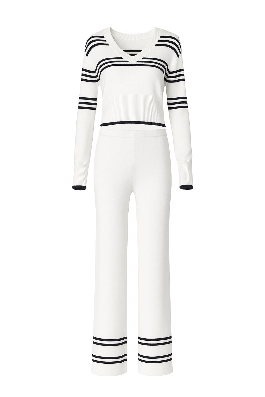 Evelyn Stripe Knit Collar Top and Pants Set
