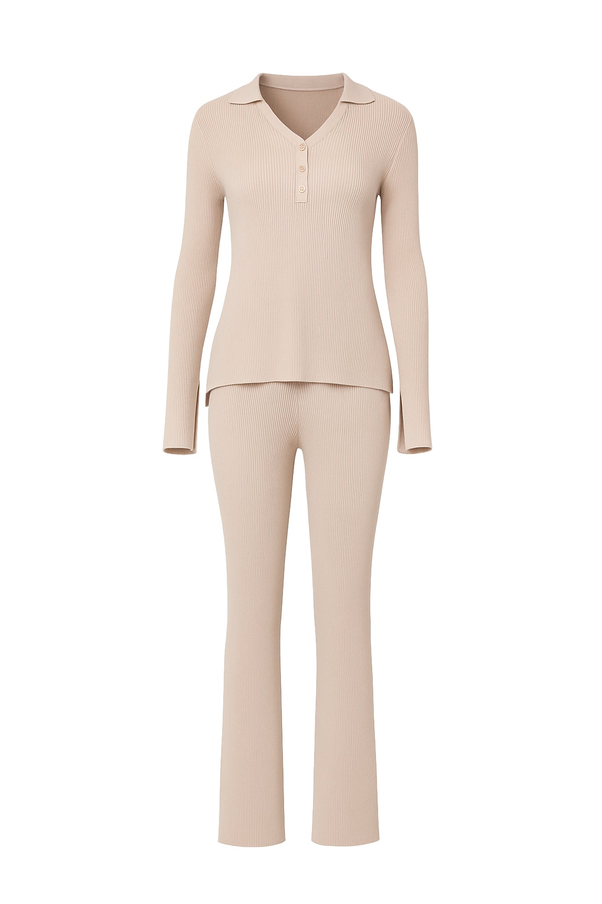 Say Less Knit Collar Long Sleeve Top and Pants Set with Slit