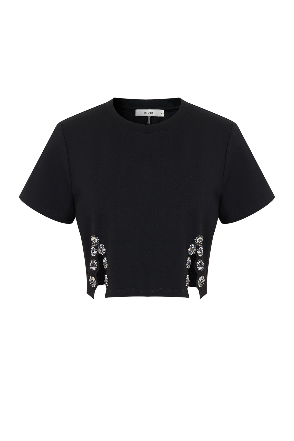Harper Knit Short Sleeve Crop Top With Embellished Hem