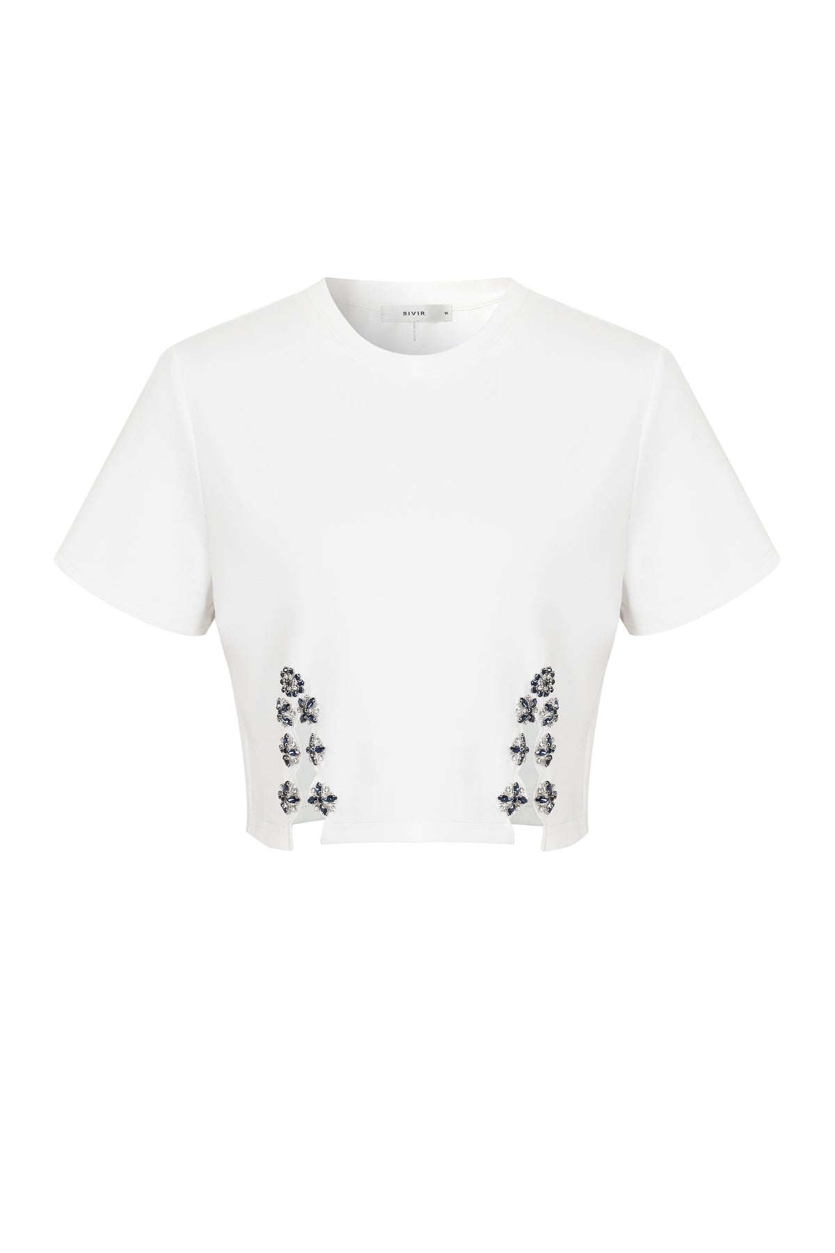 Harper Knit Short Sleeve Crop Top With Embellished Hem