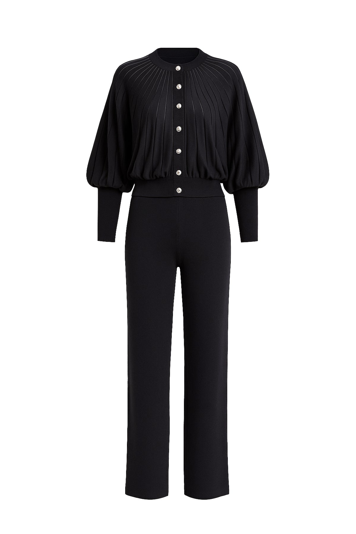 Knit Lurex Stripe Bat Wing Sleeve Cardigan and Pants Set