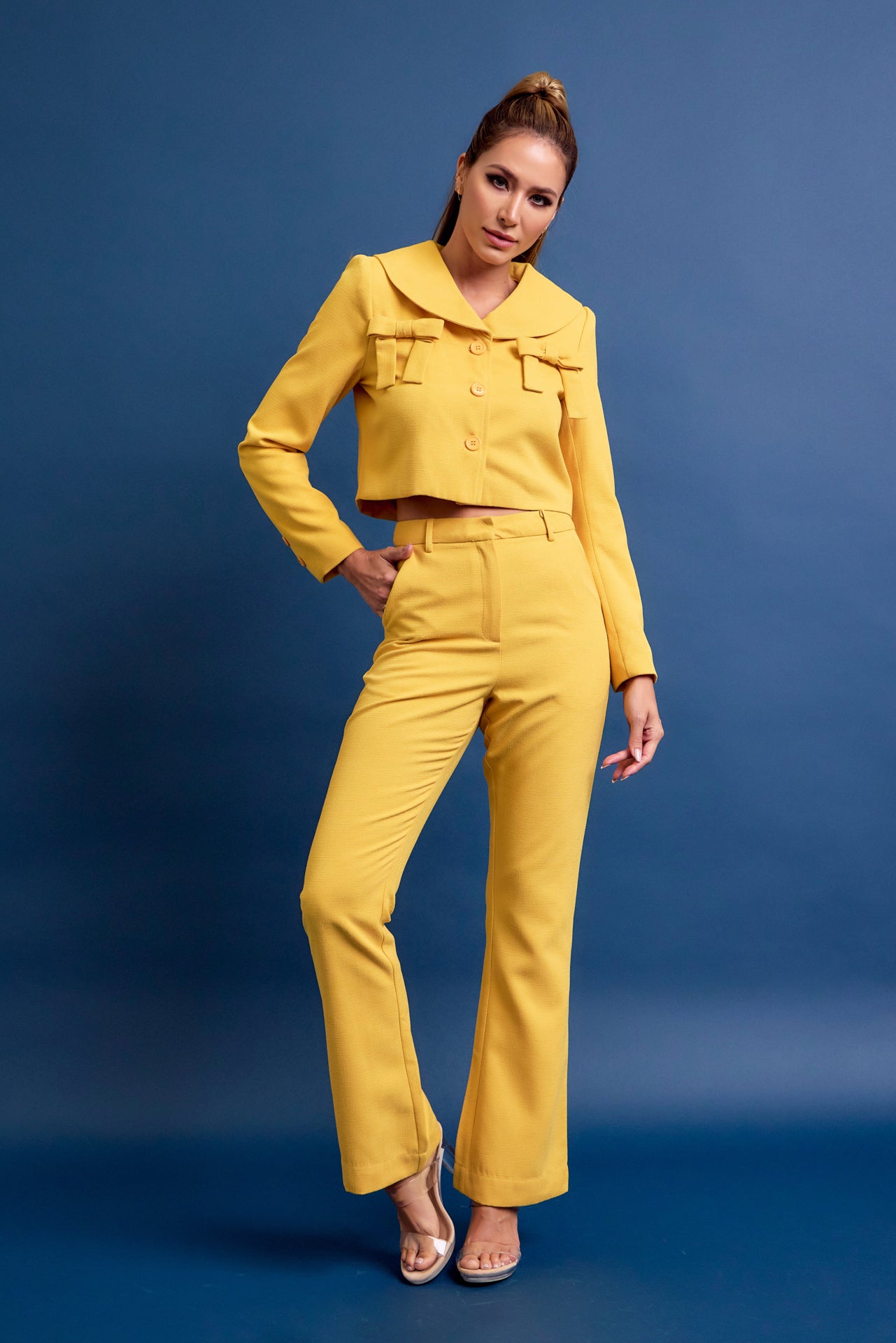 Elessa Tweed Jacket with Ribbon and Pants Set