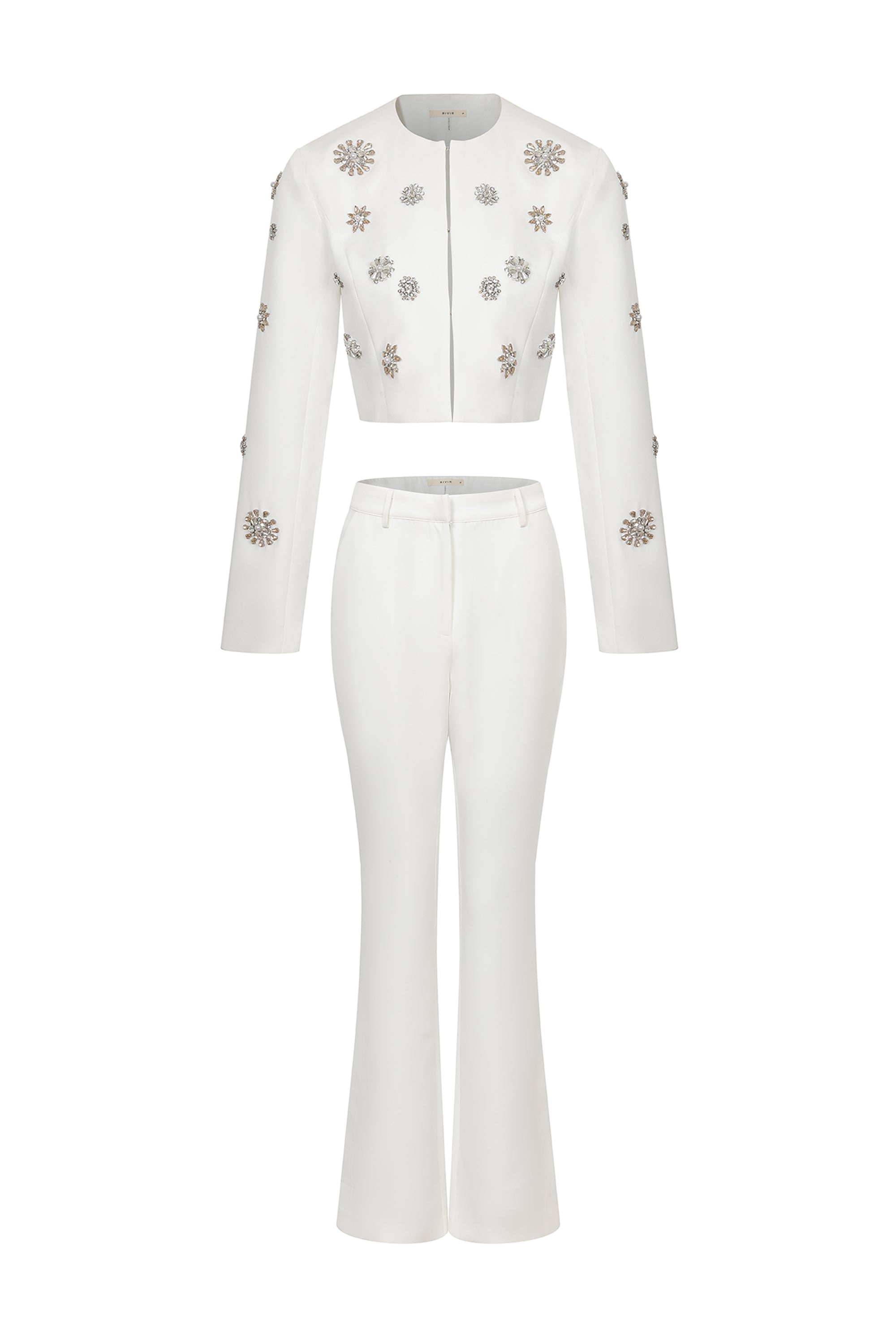 Guesting Woven Embellished Jacket and Flare Pants Set