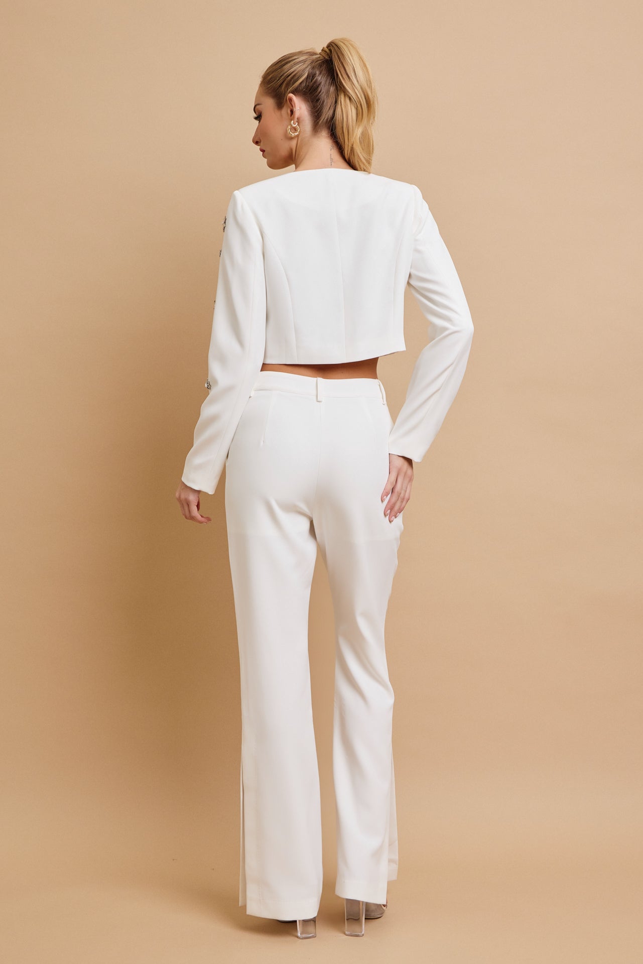 Guesting Woven Embellished Jacket and Flare Pants Set