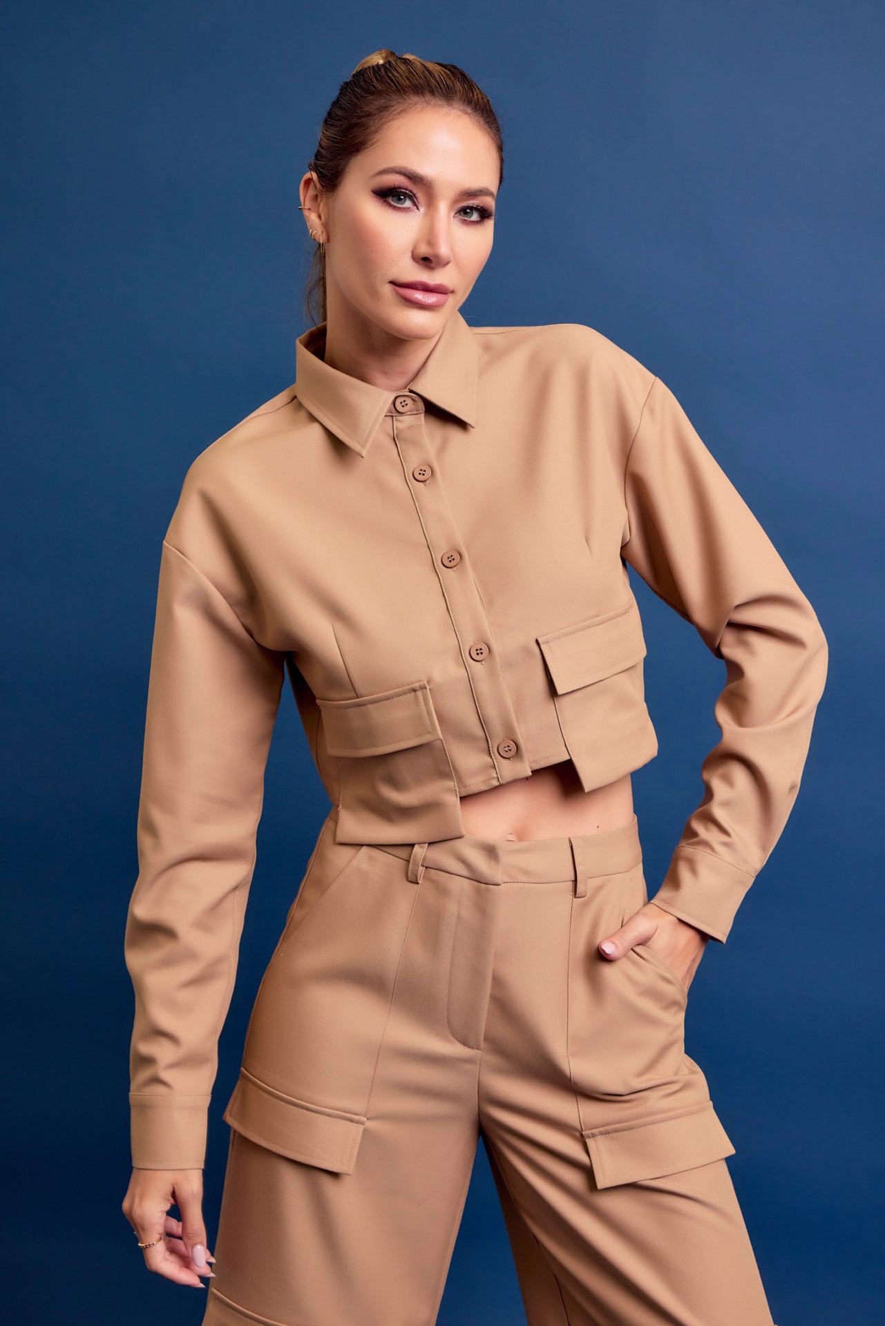 Woven Cargo Jacket and Pants Set