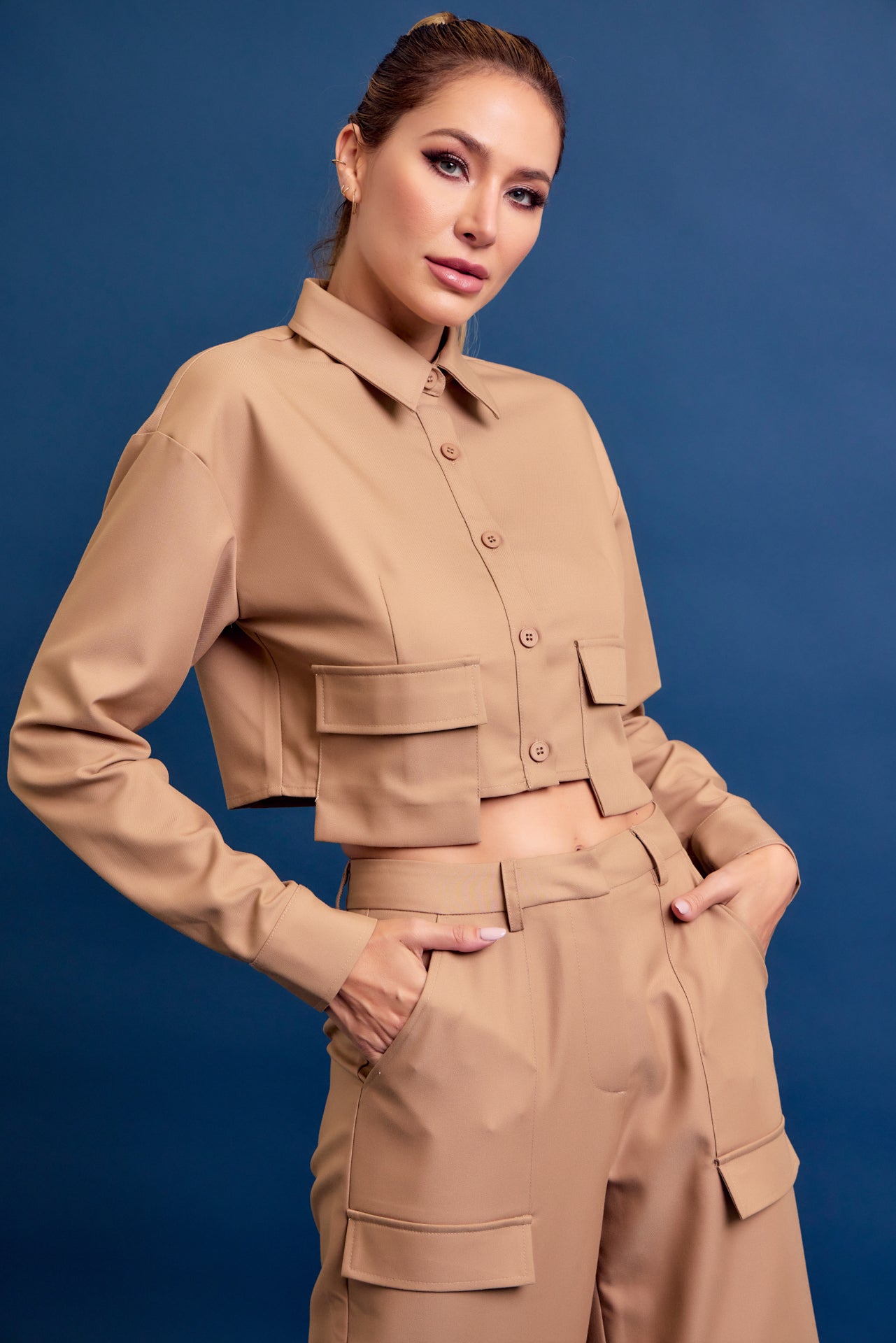 Woven Cargo Jacket and Pants Set