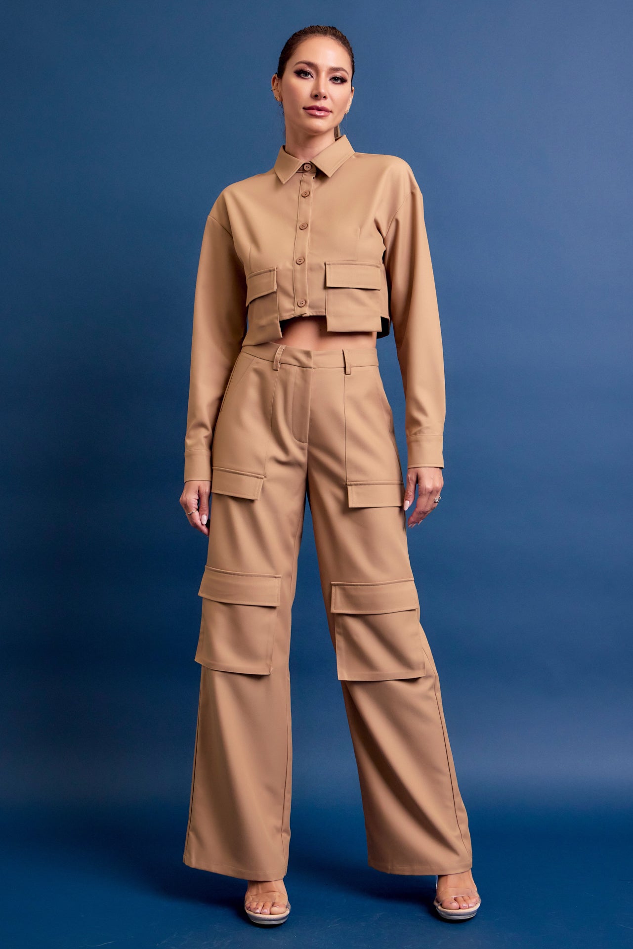 Woven Cargo Jacket and Pants Set