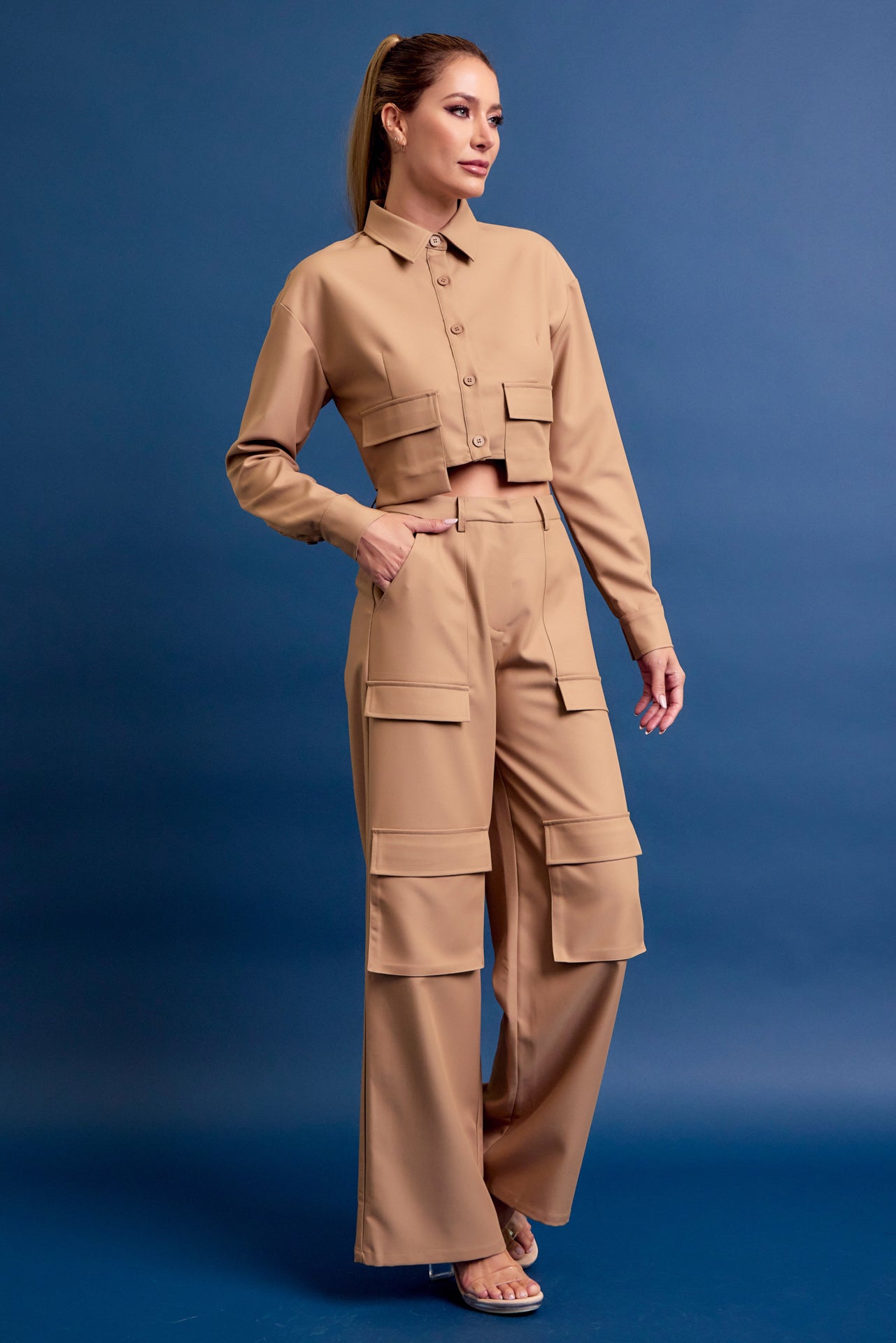 Woven Cargo Jacket and Pants Set