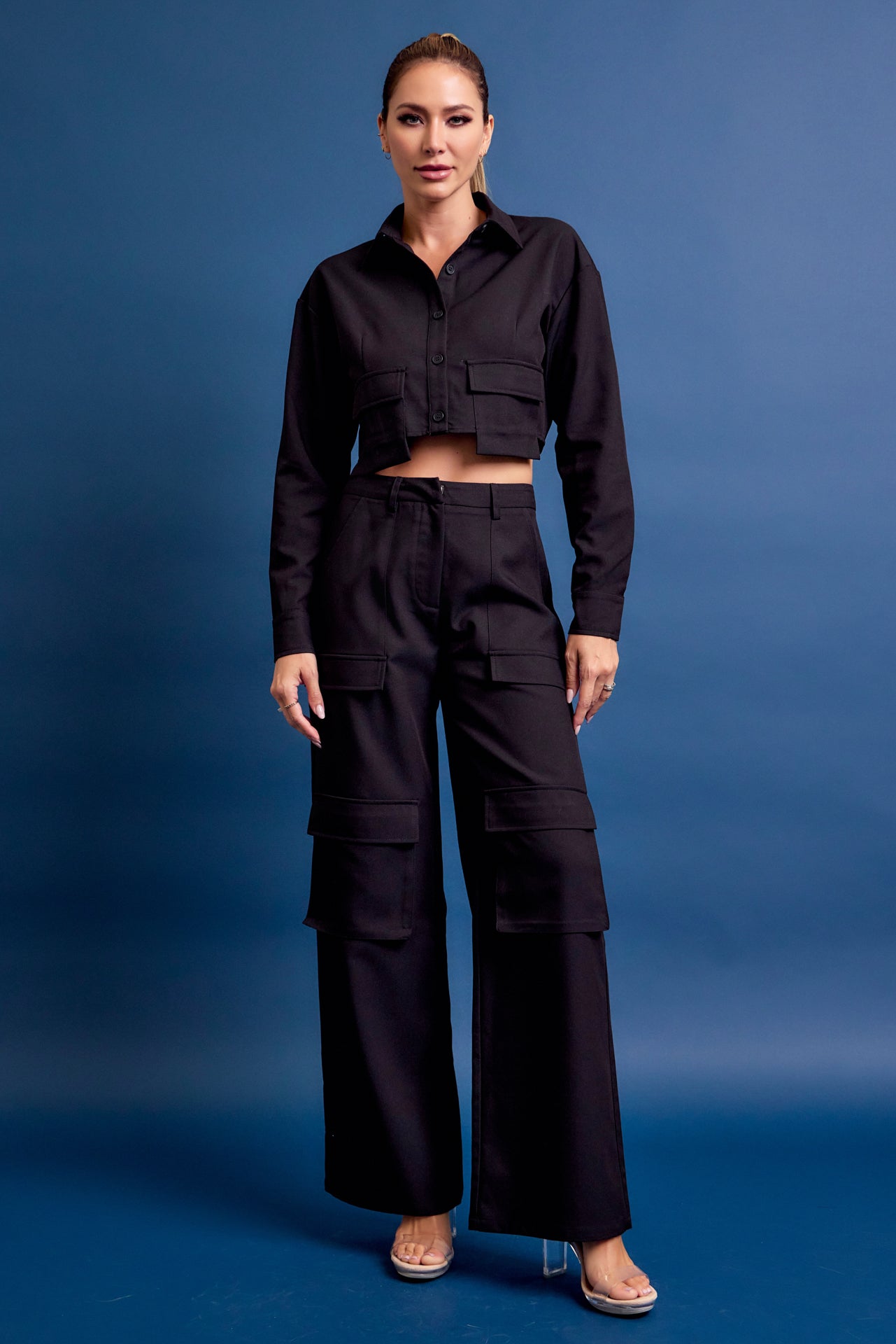 Woven Cargo Jacket and Pants Set