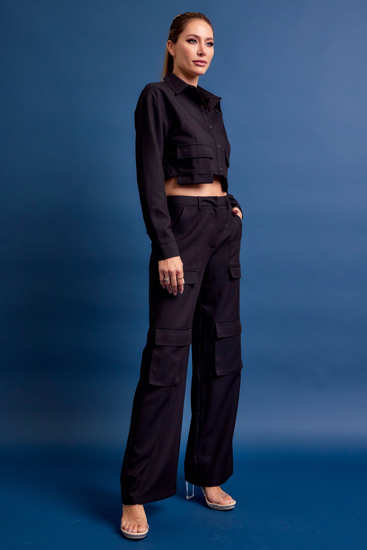 Woven Cargo Jacket and Pants Set