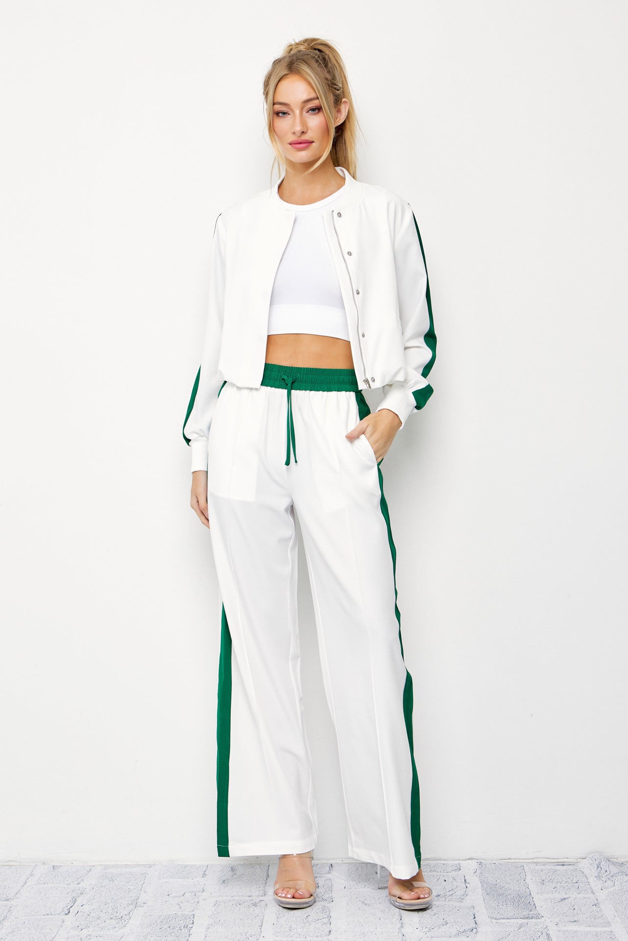 Clara Woven Jacket and Pants Set With Contrast Stripe