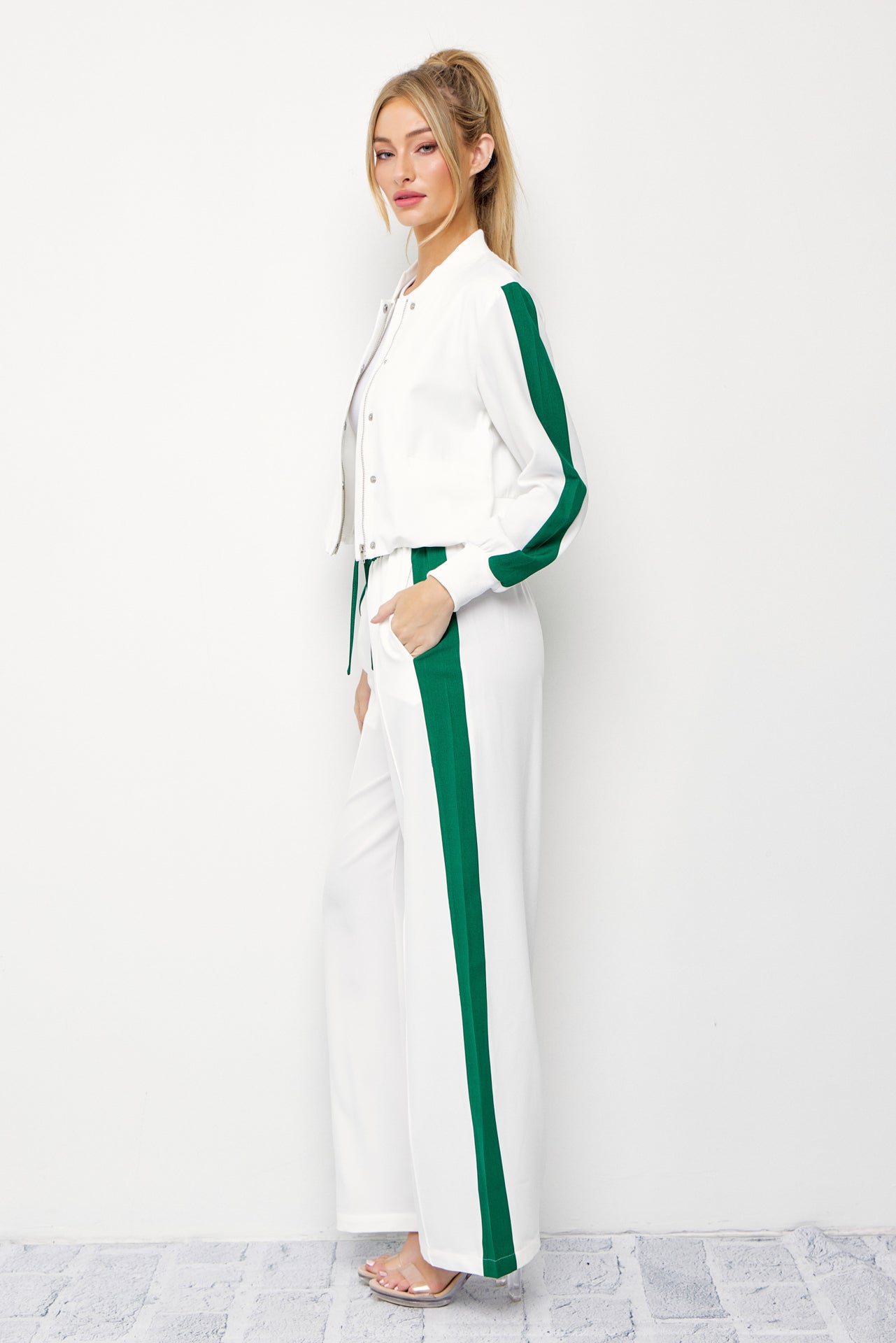 Clara Woven Jacket and Pants Set With Contrast Stripe