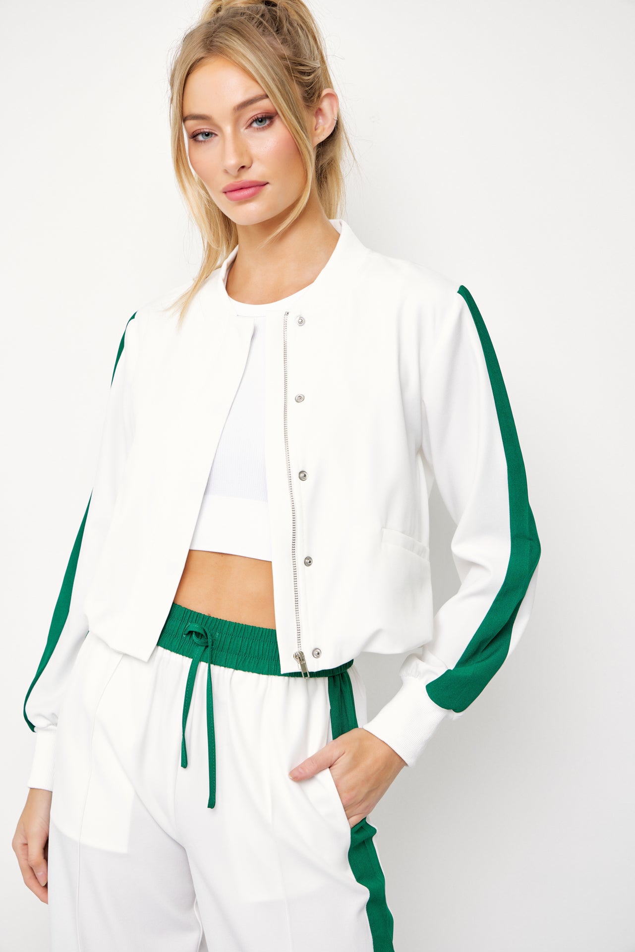 Clara Woven Jacket and Pants Set With Contrast Stripe