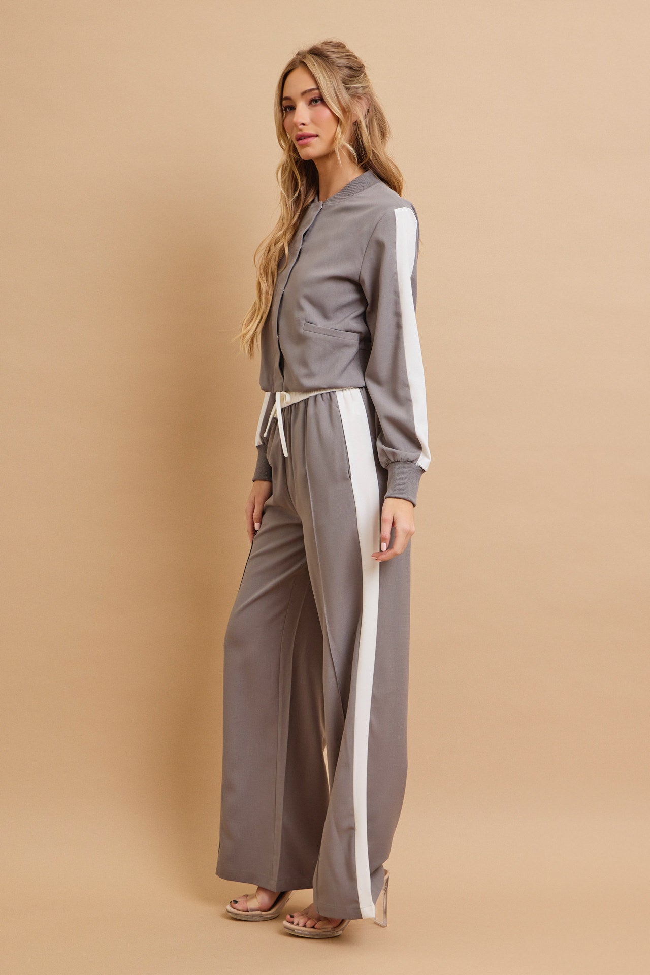 Clara Woven Jacket and Pants Set With Contrast Stripe