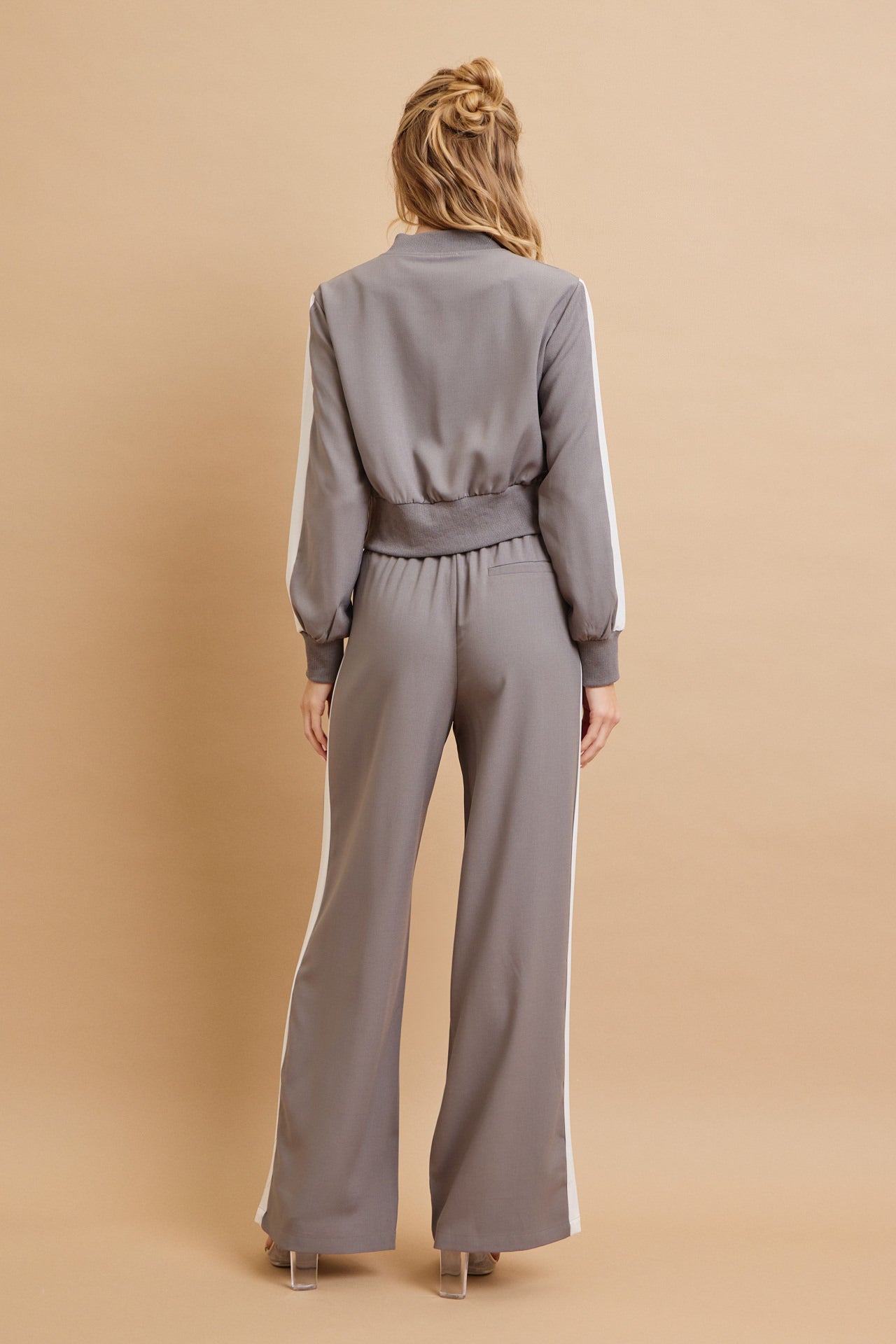 Clara Woven Jacket and Pants Set With Contrast Stripe