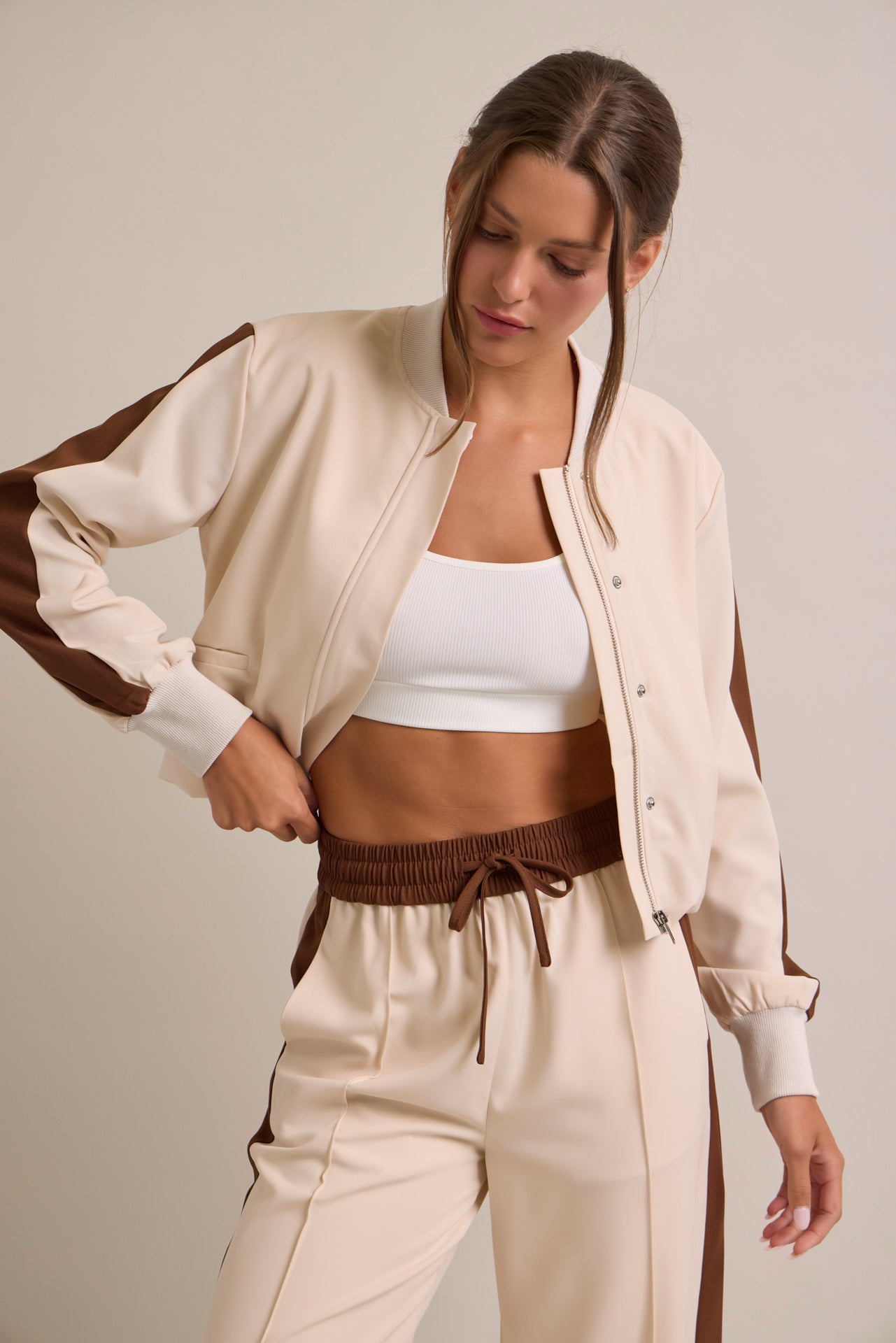Clara Woven Jacket and Pants Set With Contrast Stripe