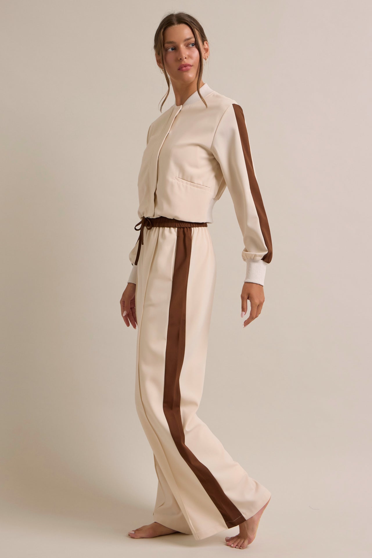 Clara Woven Jacket and Pants Set With Contrast Stripe