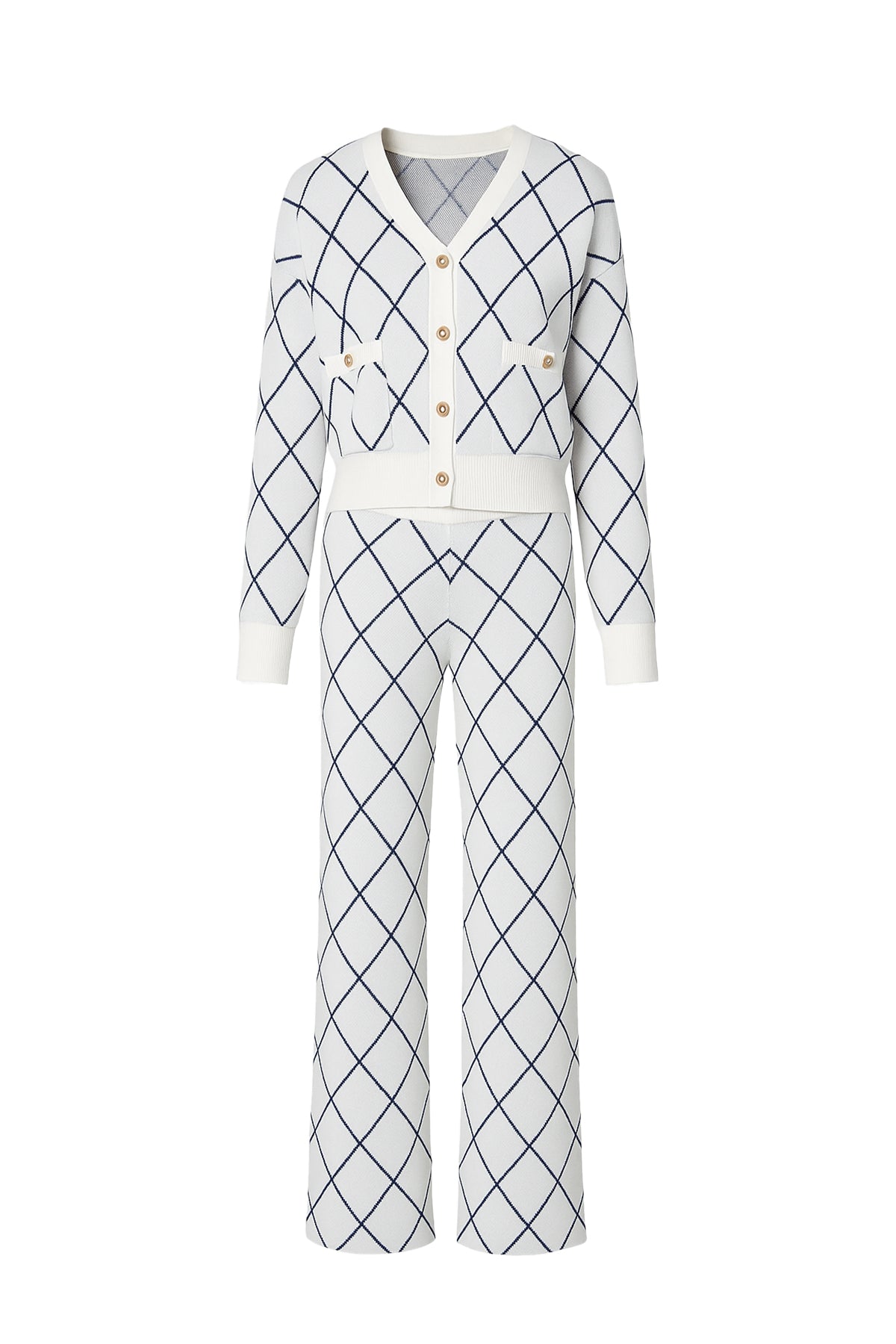 Vivi Diamond Pattern Knit Cardigan and Pants Set