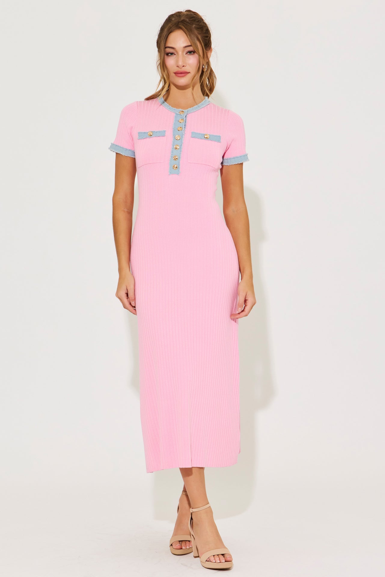 Maven Knit Midi Dress With Denim Details