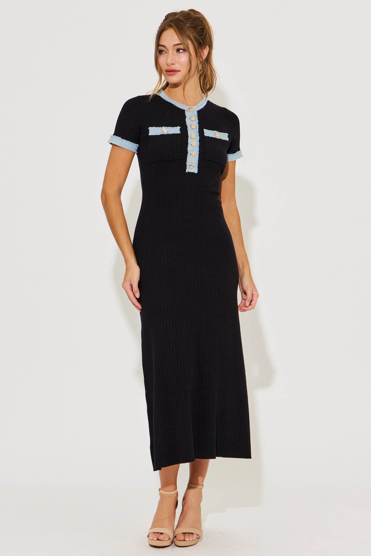 Maven Knit Midi Dress With Denim Details