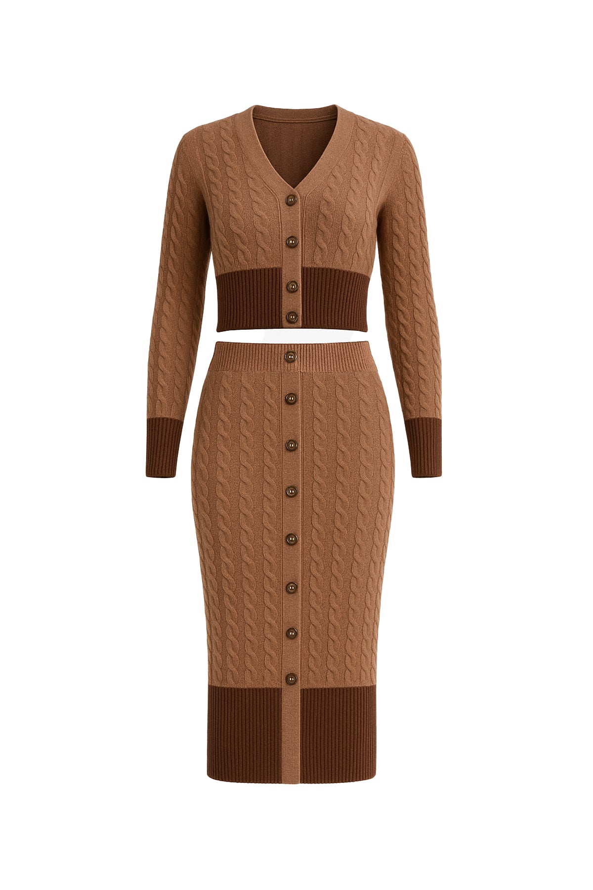 Adelle Cable Knit Colorblock Cardigan and Midi Skirt Set
