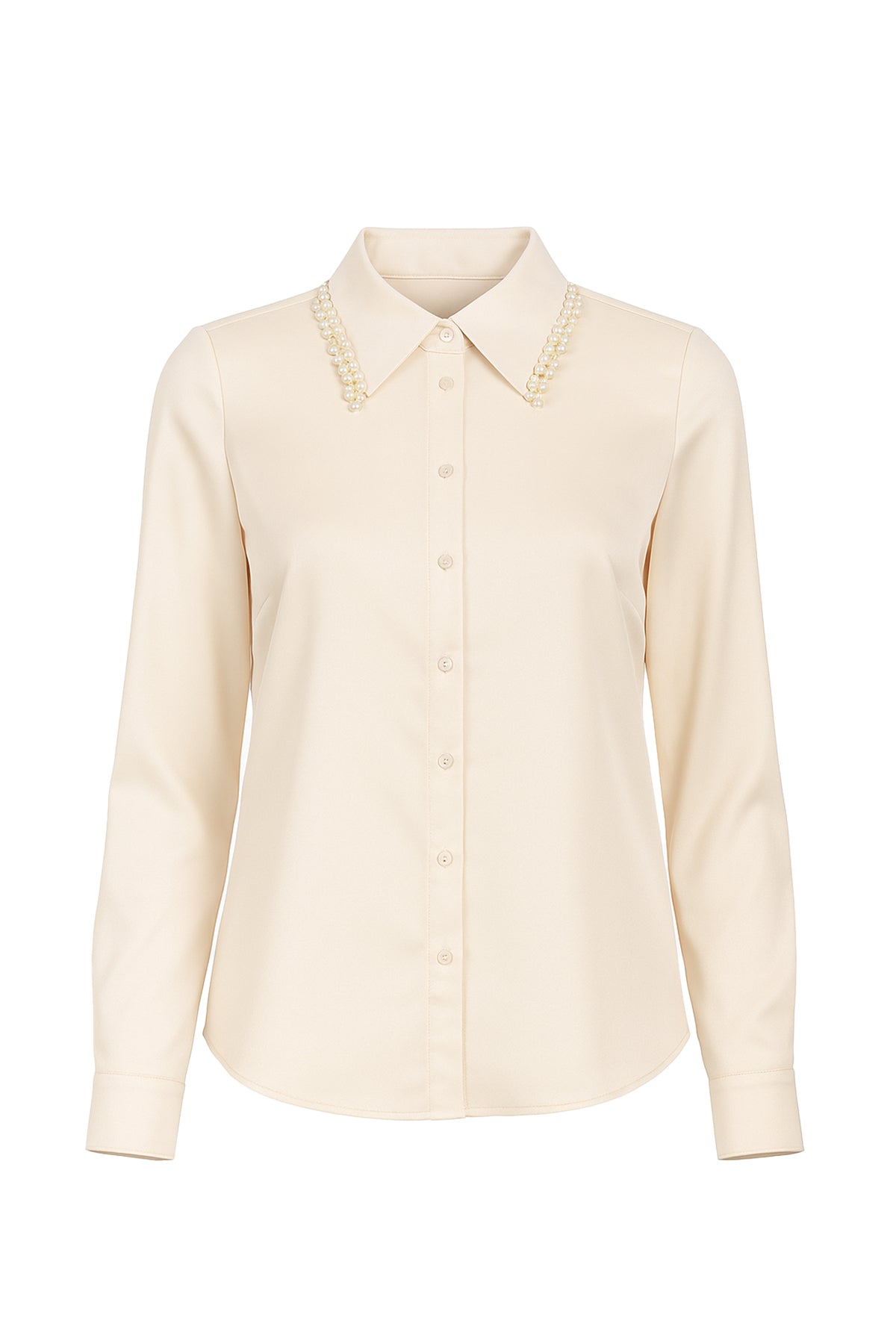 Made Sleek Woven Pearl Collar Embellished Shirt