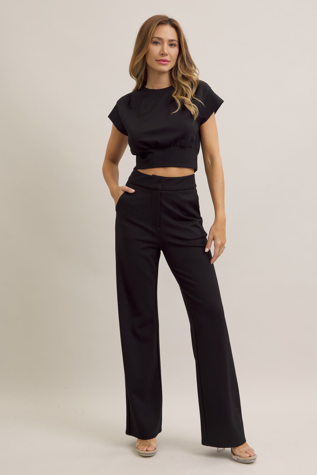 Journey Ahead Cropped Short Sleeve Top and Pants Set