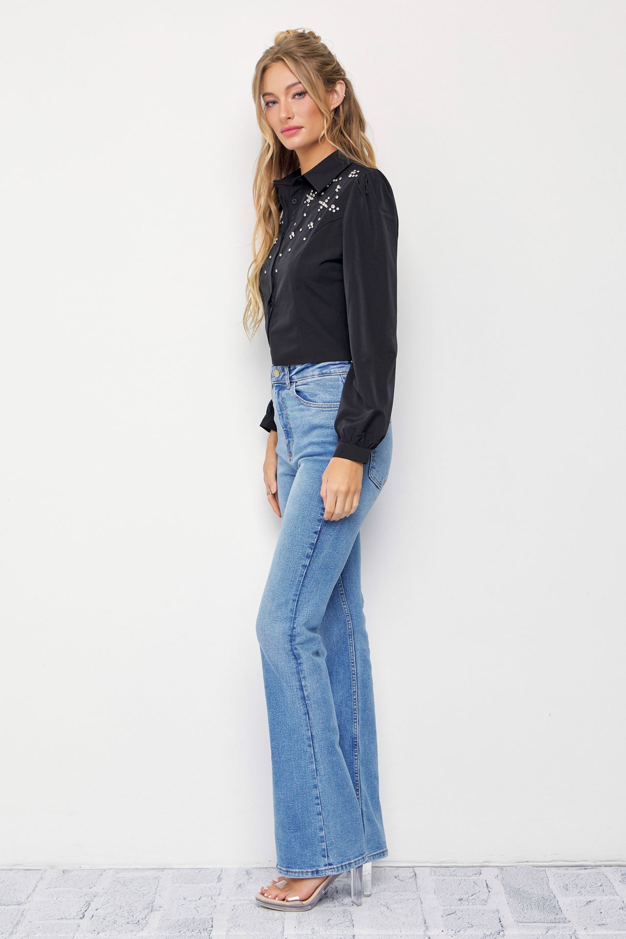 Puff & Shine Woven Embellished Long Sleeve Shirt